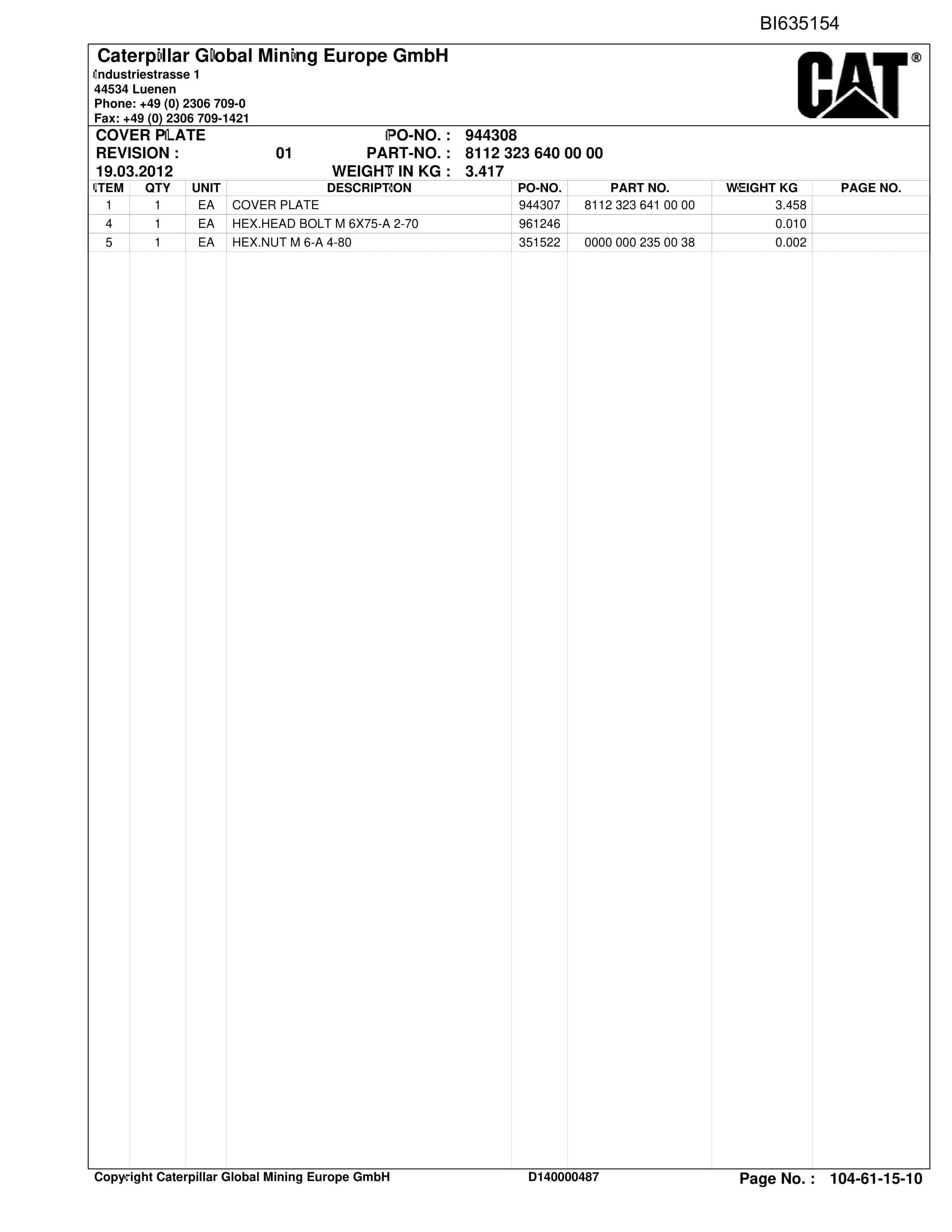 Caterpillar Narrabri Roof Support And Accessories Parts Manual BI635154-4