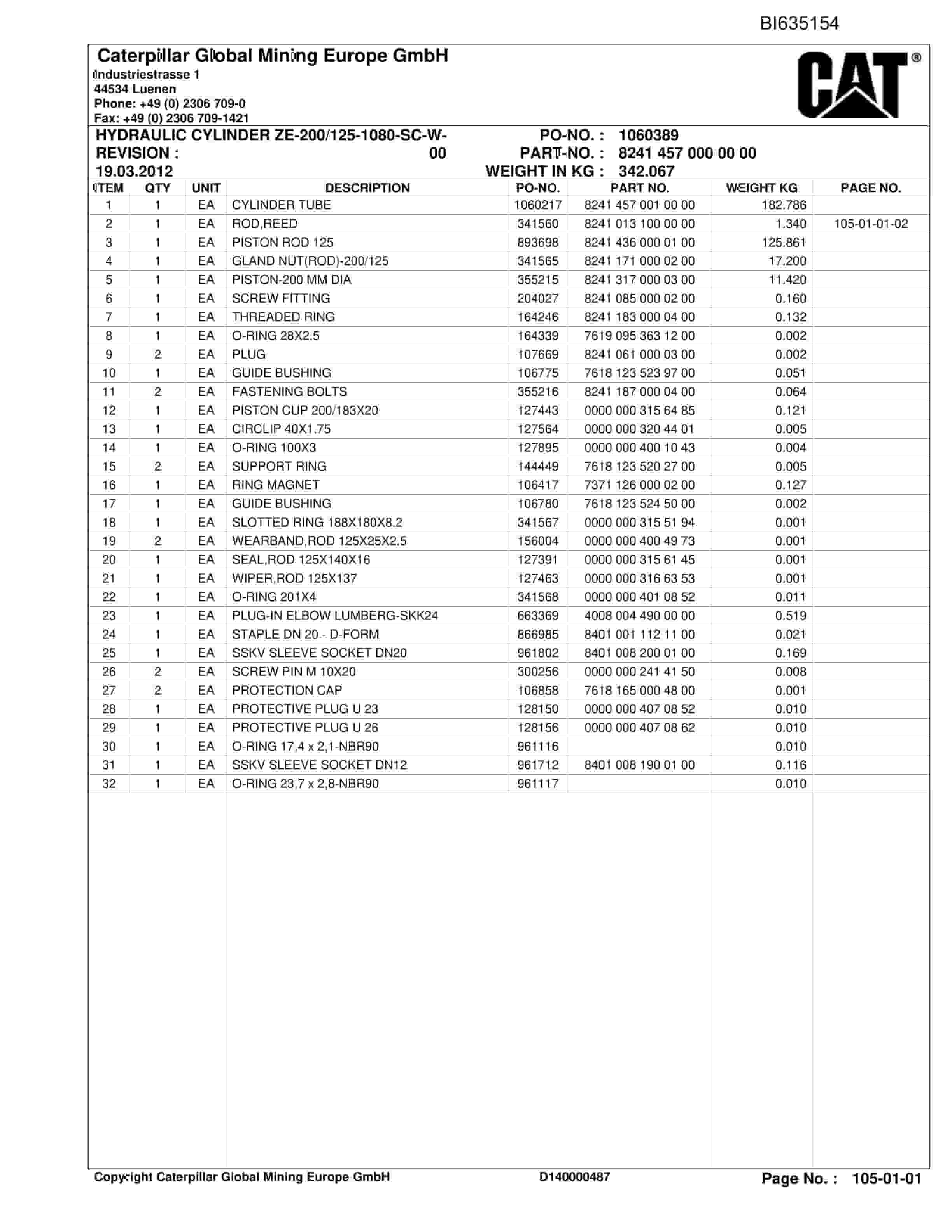 Caterpillar Narrabri Roof Support And Accessories Parts Manual BI635154-5