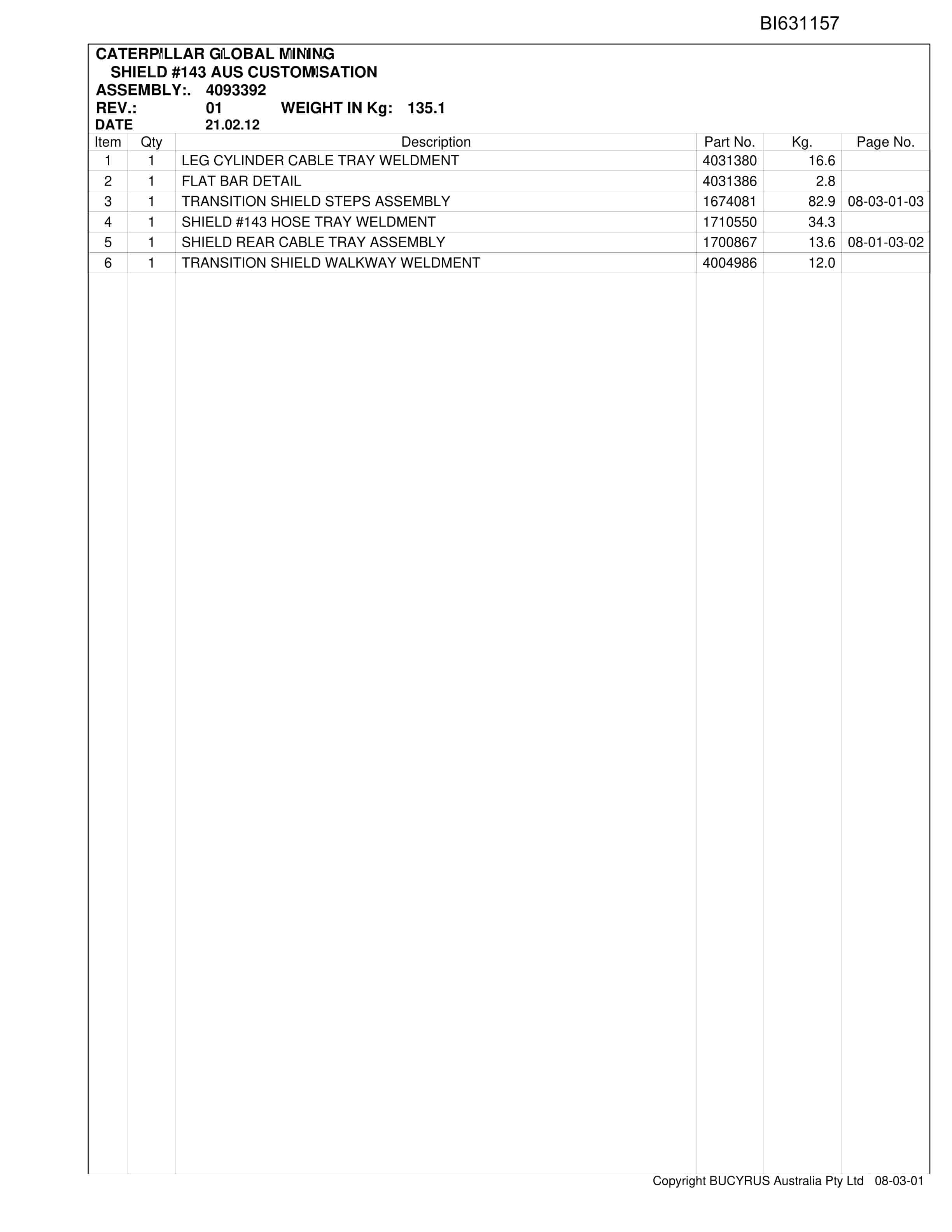 Caterpillar Narrabri Roof Supports Parts Manual BI631157-3