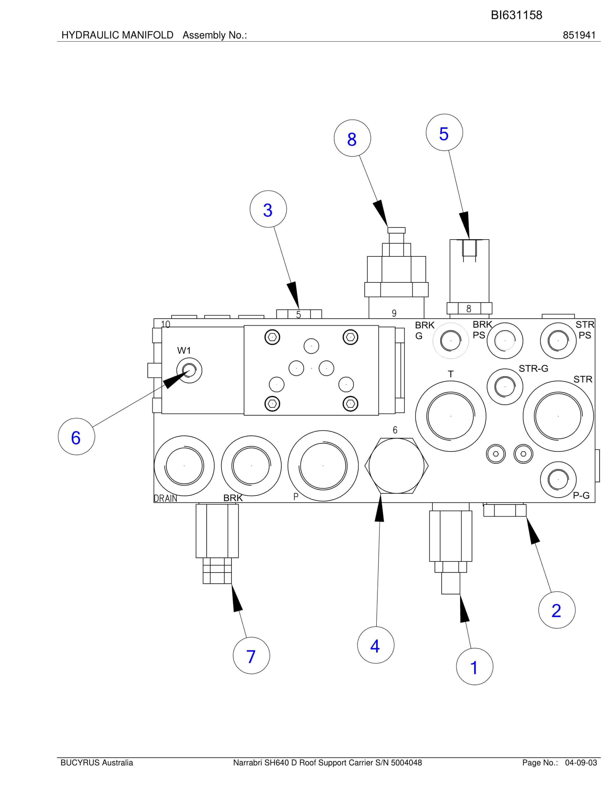 Caterpillar Narrabri SH640 D Roof Support Carrier Parts Manual BI631158-2