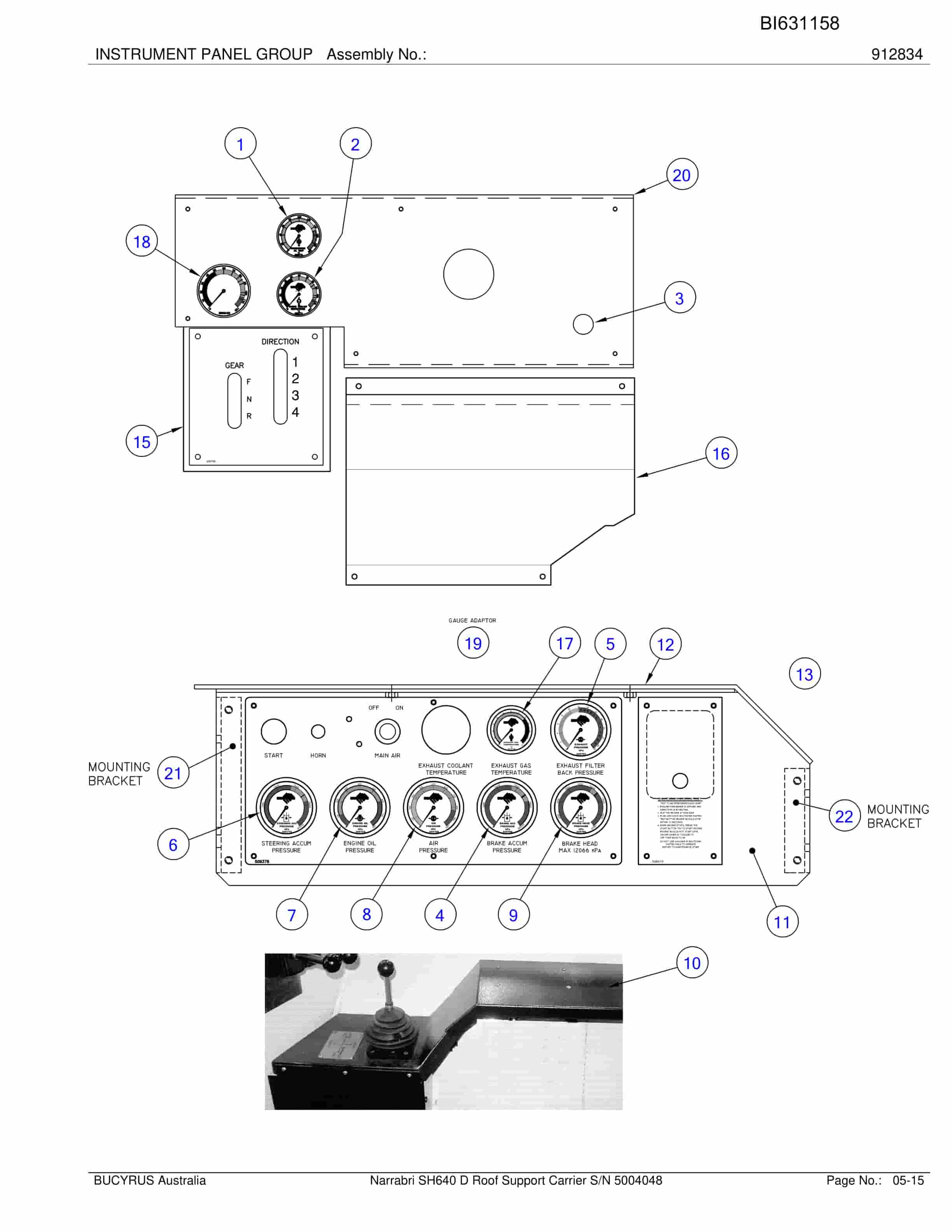 Caterpillar Narrabri SH640 D Roof Support Carrier Parts Manual BI631158-3