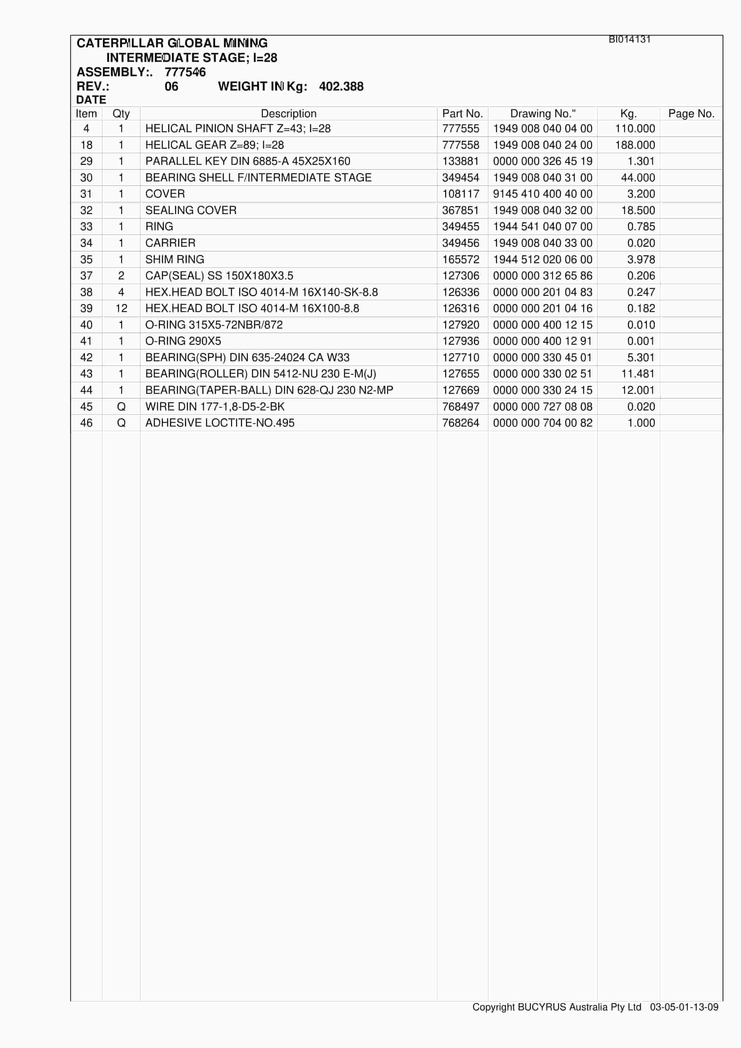 Caterpillar Newlands BSL Set 2 Parts Manual BI014131-4