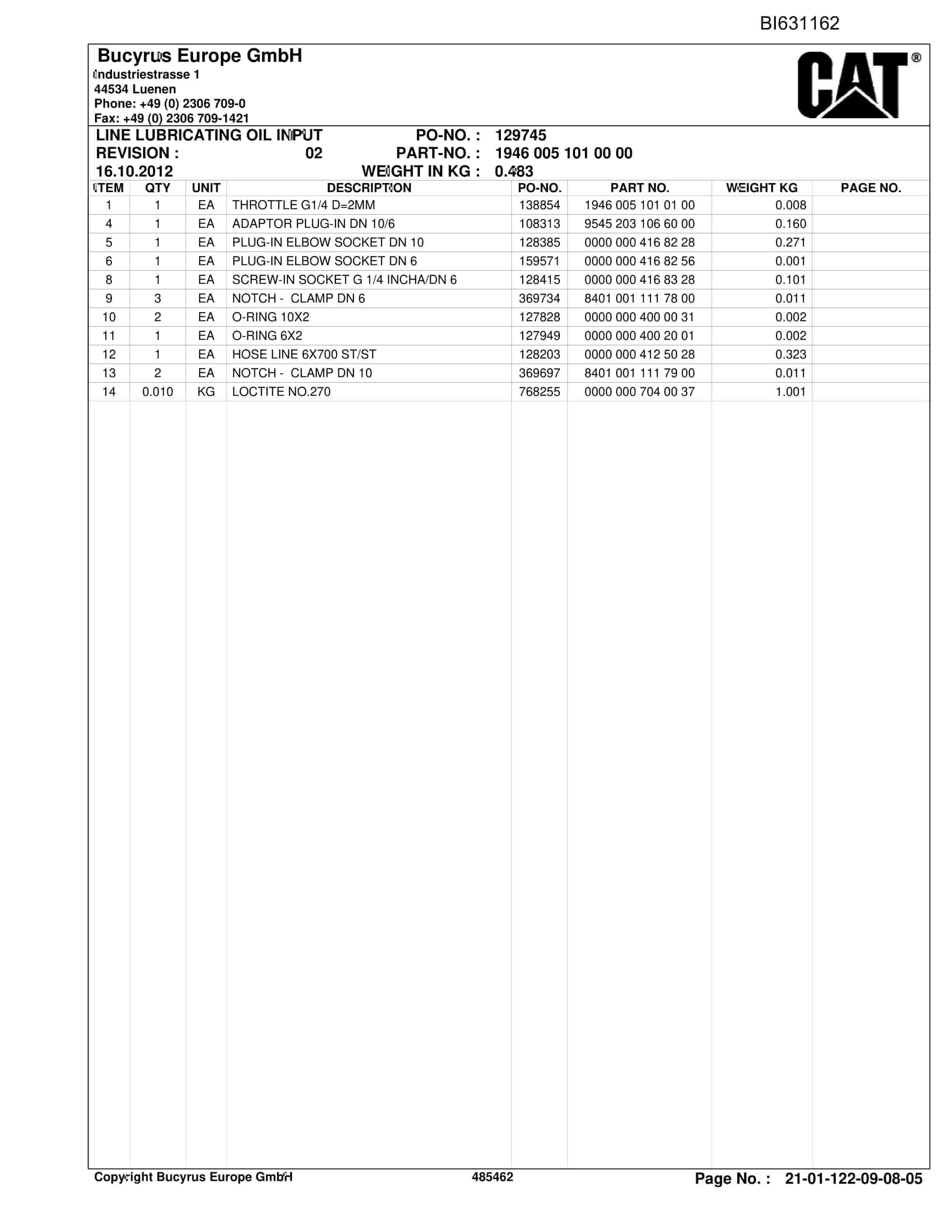 Caterpillar North Goonyella LTCC Parts Manual BI631162-2