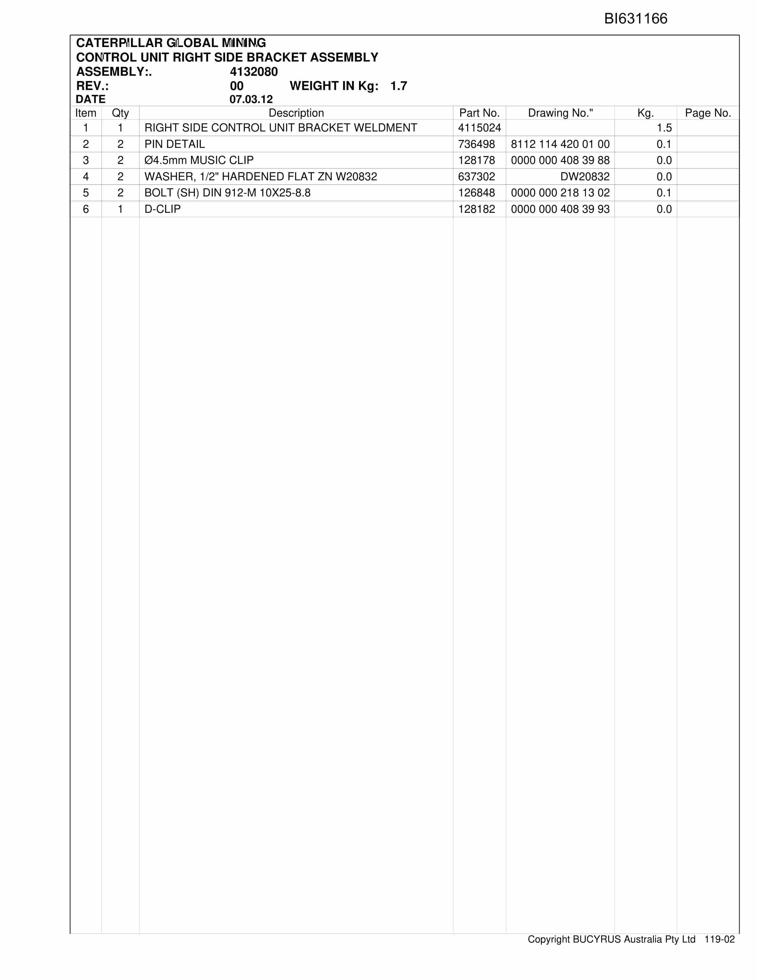 Caterpillar Oaky Creek Shields 2012 Parts Manual BI631166-5