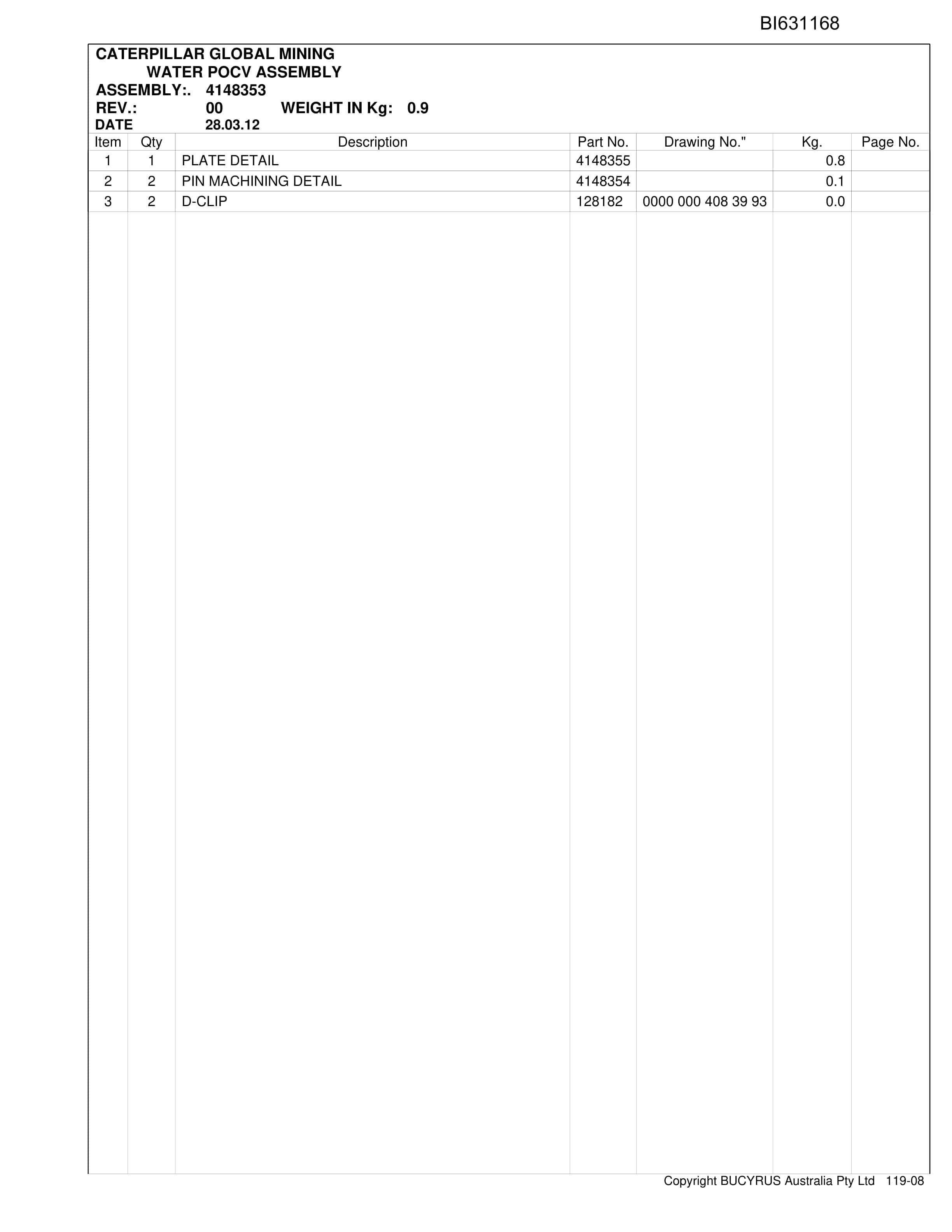 Caterpillar Oaky North Mid Seam Retrofit 2012 Parts Manual BI631168-3