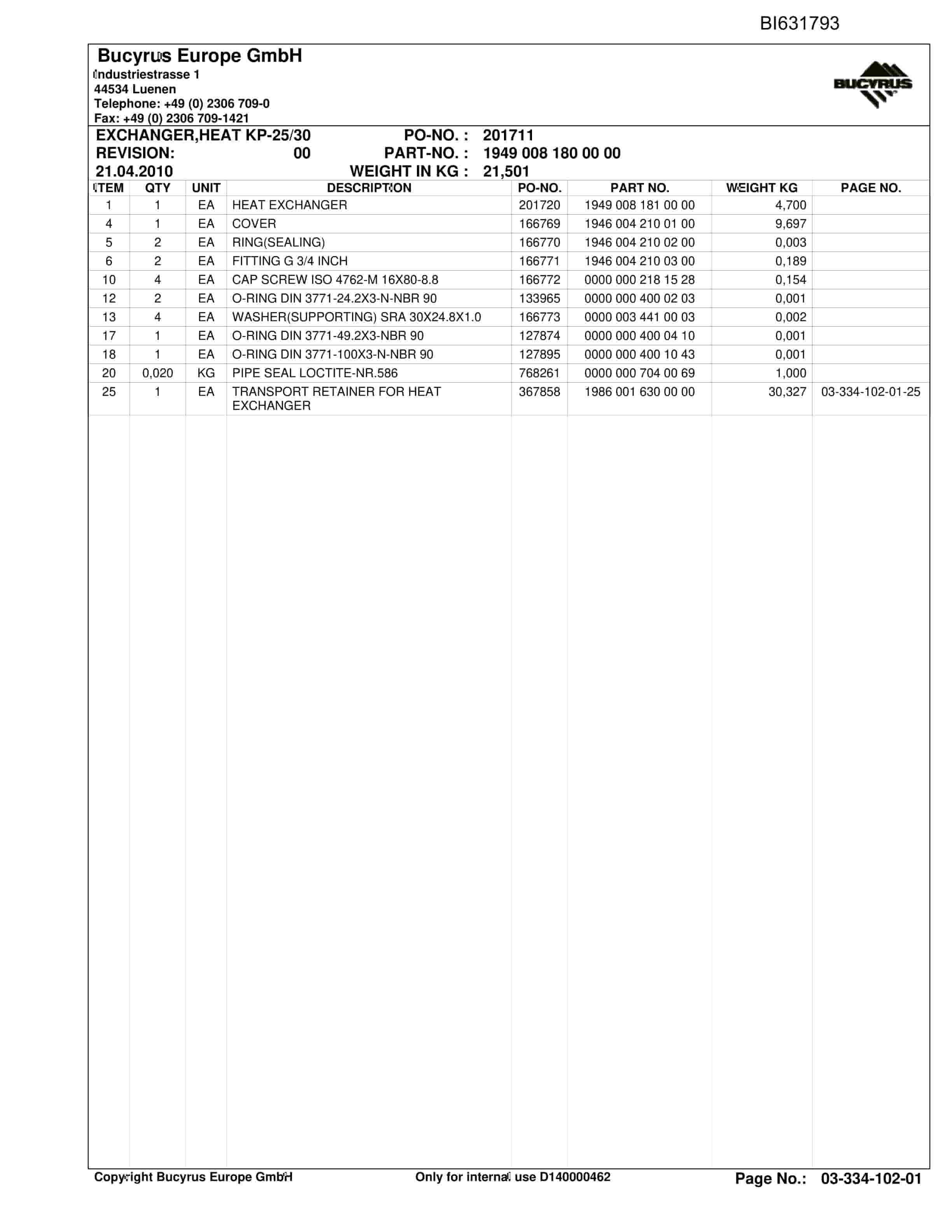 Caterpillar OBJ. China Shanxi Liliu, RHH PlowSystem Parts Manual BI631793-3