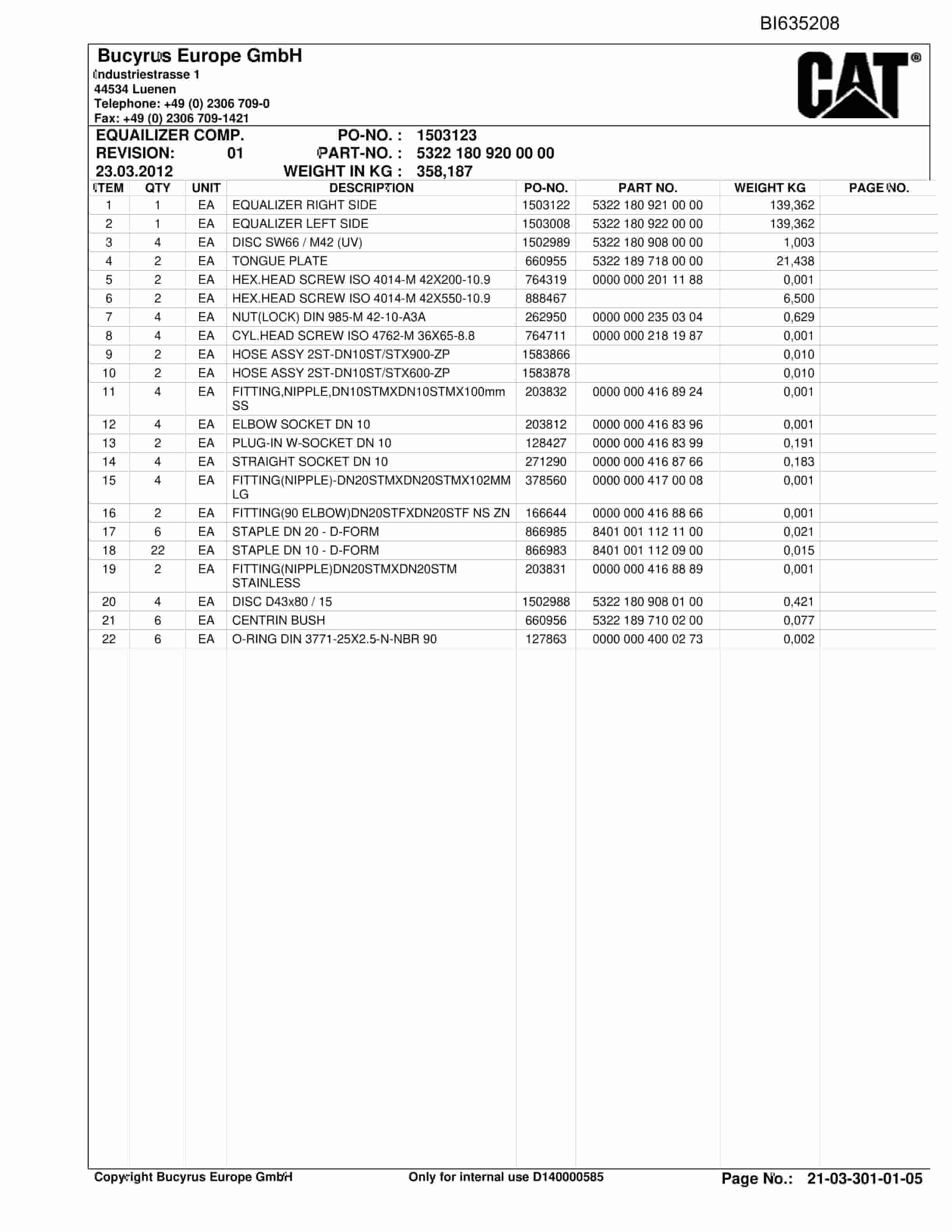Caterpillar OBJ.AUS.BMA Parts Manual BI635208-3