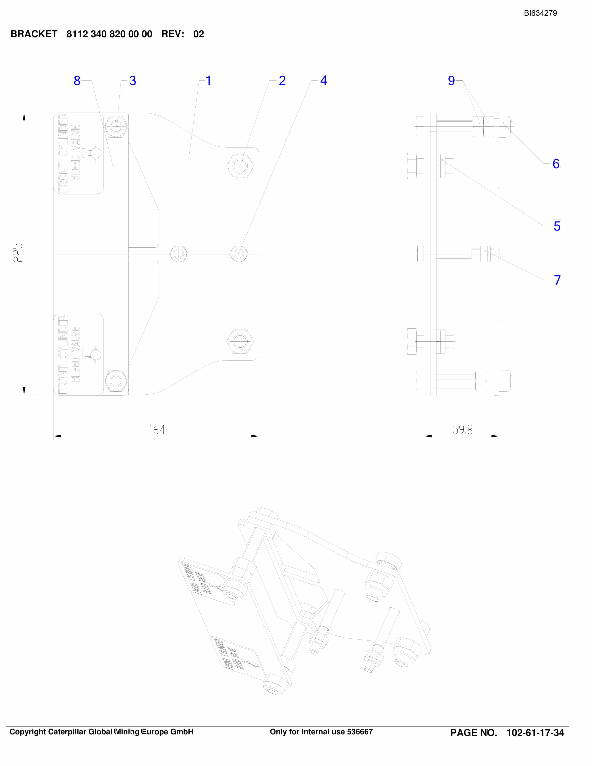 Caterpillar OBJ.AUS.BMA Roof Support A. Accessories Parts Manual BI634279-5