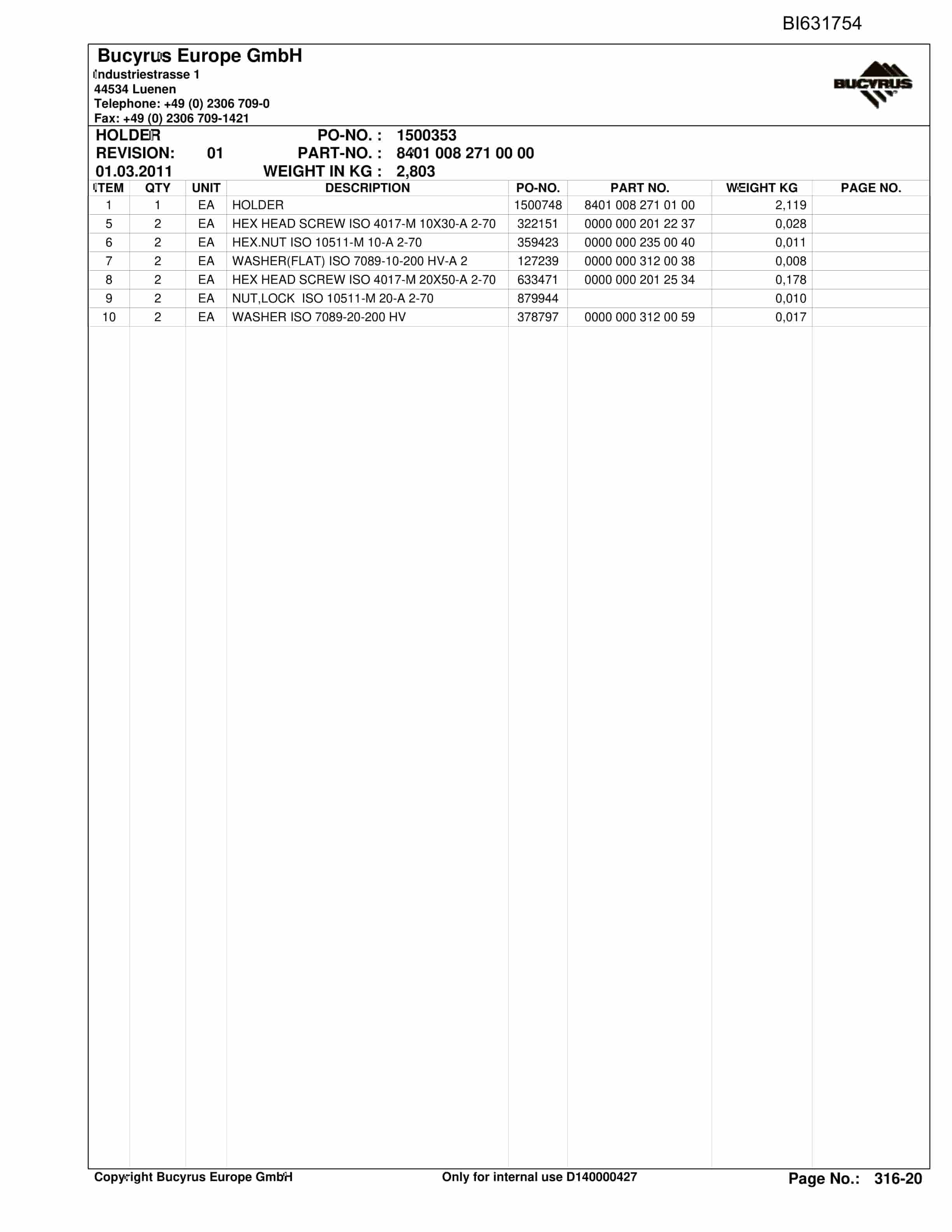 Caterpillar OBJ.CN, Shenhua 13, SH-CONV.PF6H-1542 Parts Manual BI631754-4