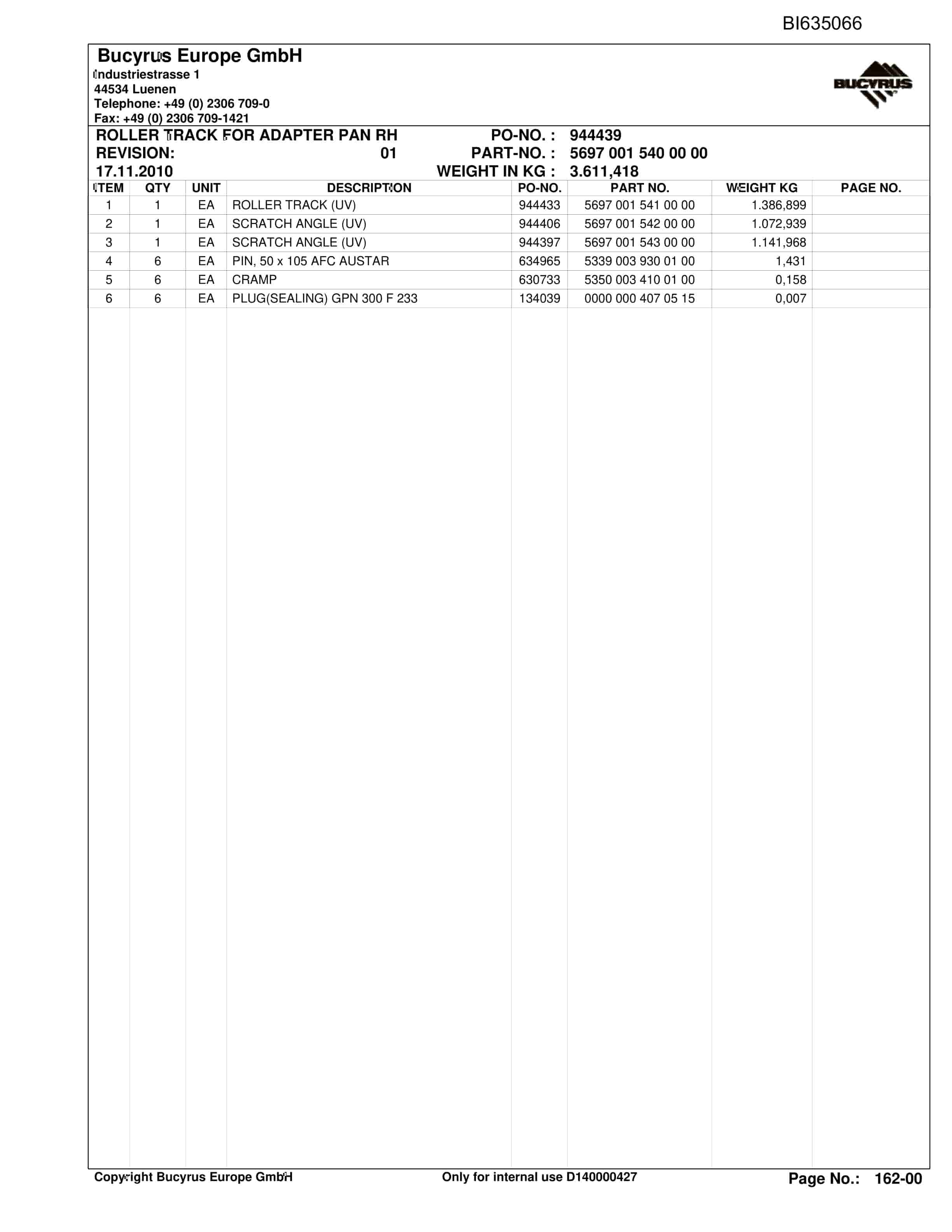 Caterpillar OBJ.CN, SHENHUA 13, SH-CONV.PF6H-1542 Parts Manual BI635066-2