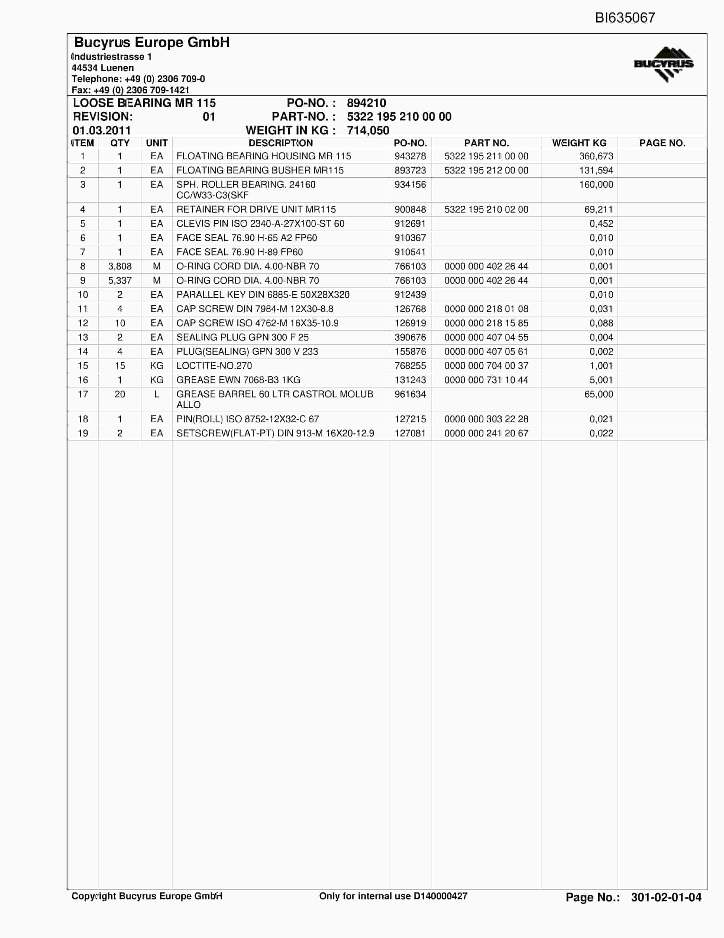 Caterpillar OBJ.CN, SHENHUA 13, SH-CONV.PF6H-1542 Parts Manual BI635067-3