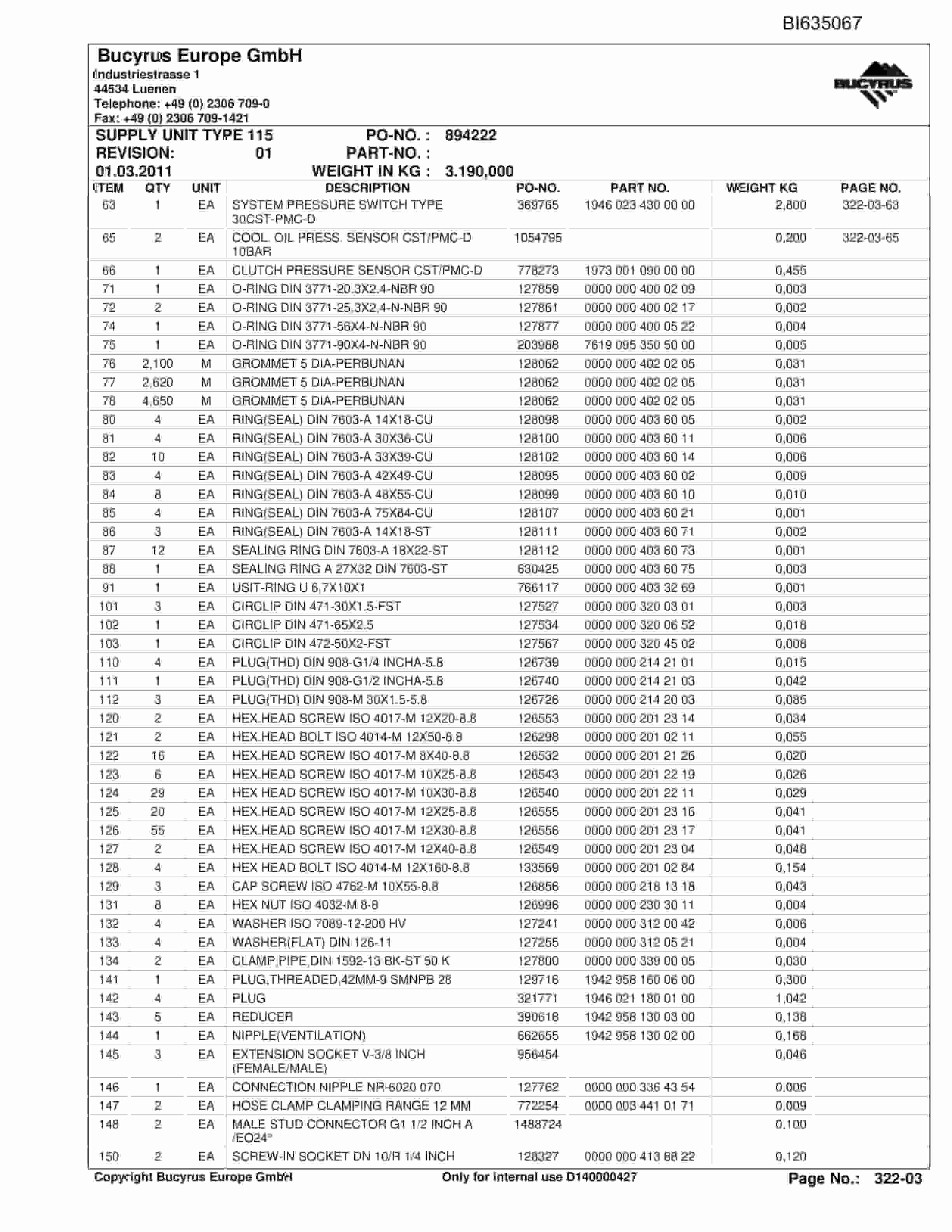 Caterpillar OBJ.CN, SHENHUA 13, SH-CONV.PF6H-1542 Parts Manual BI635067-5