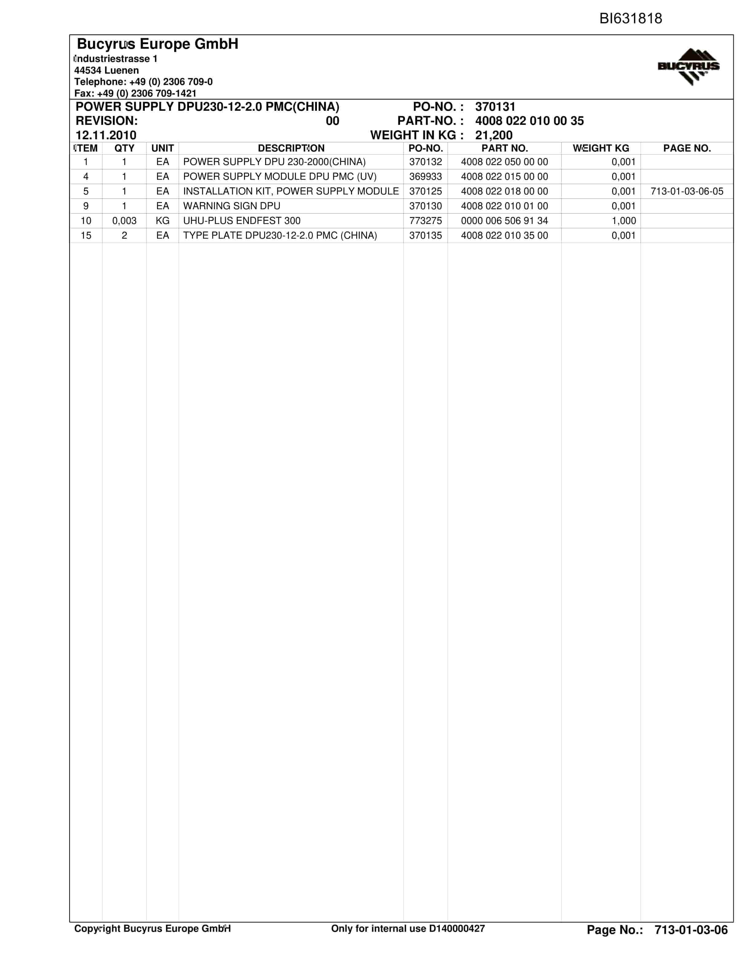 Caterpillar OBJ.CN, Shenhua13, Stage Loader, PF6-1742 Parts Manual BI631818-3