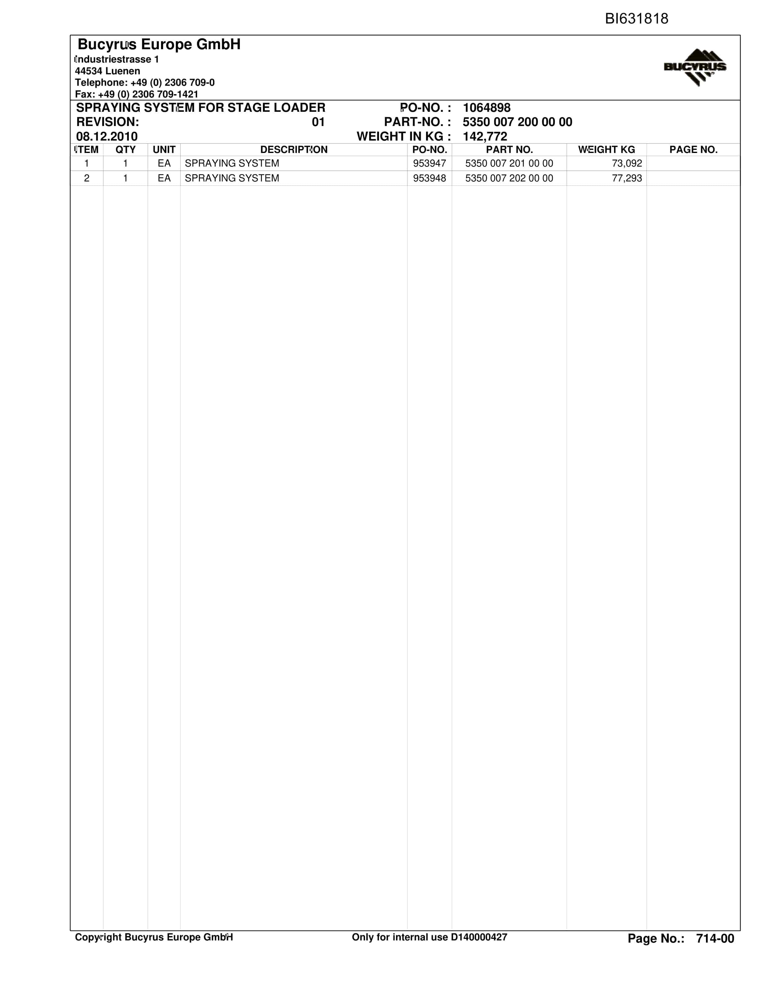 Caterpillar OBJ.CN, Shenhua13, Stage Loader, PF6-1742 Parts Manual BI631818-4