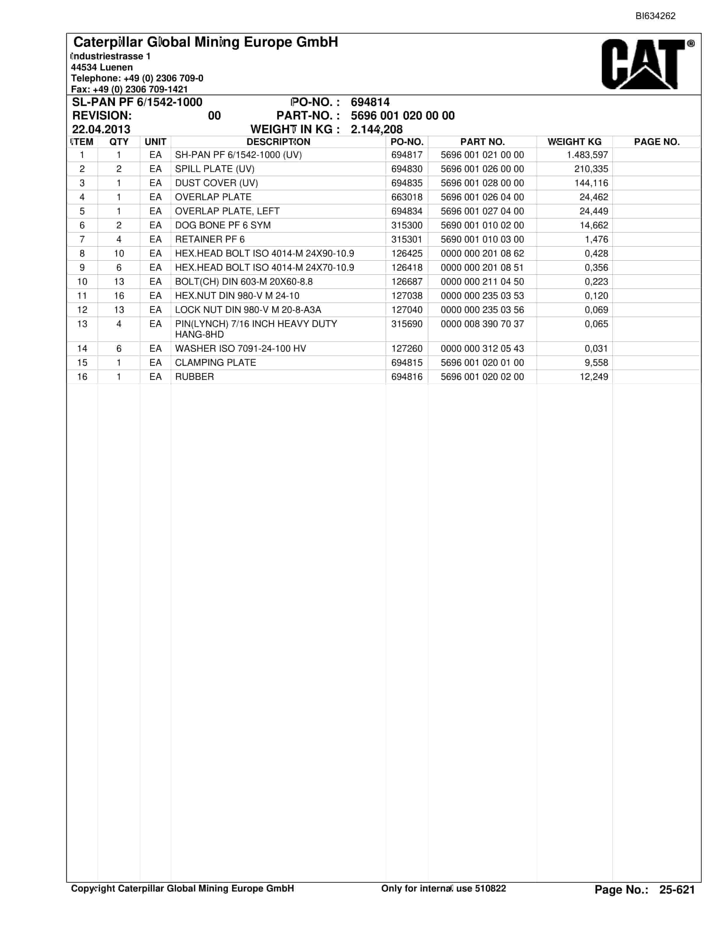 Caterpillar OBJ.CN.DATONG MAJIALIANG III LTCC Parts Manual BI634262-5