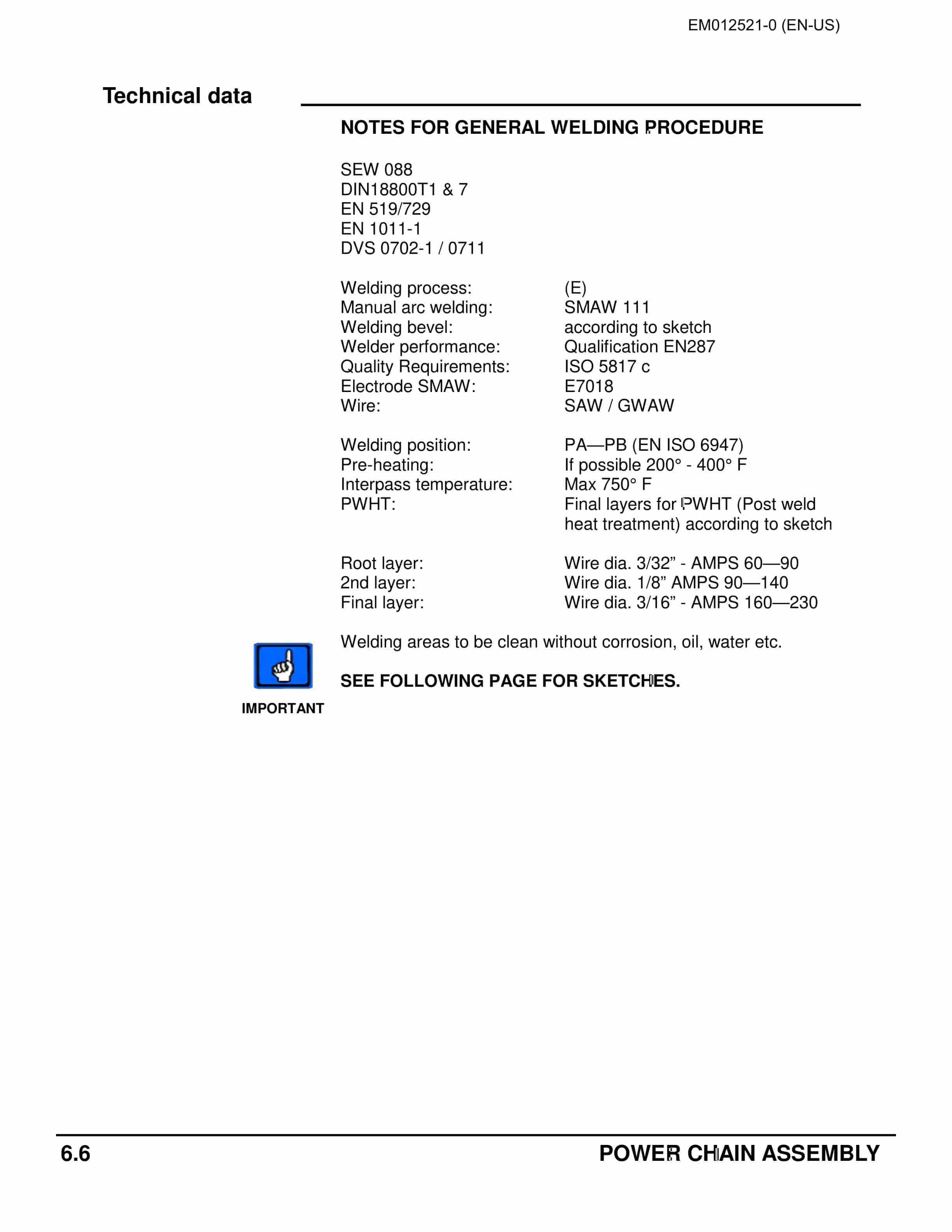 Caterpillar Power Chain Assembly - 34 X 110mm Fuse Link Welding Procedure Operation And Maintenance Manual EM012521-0-2