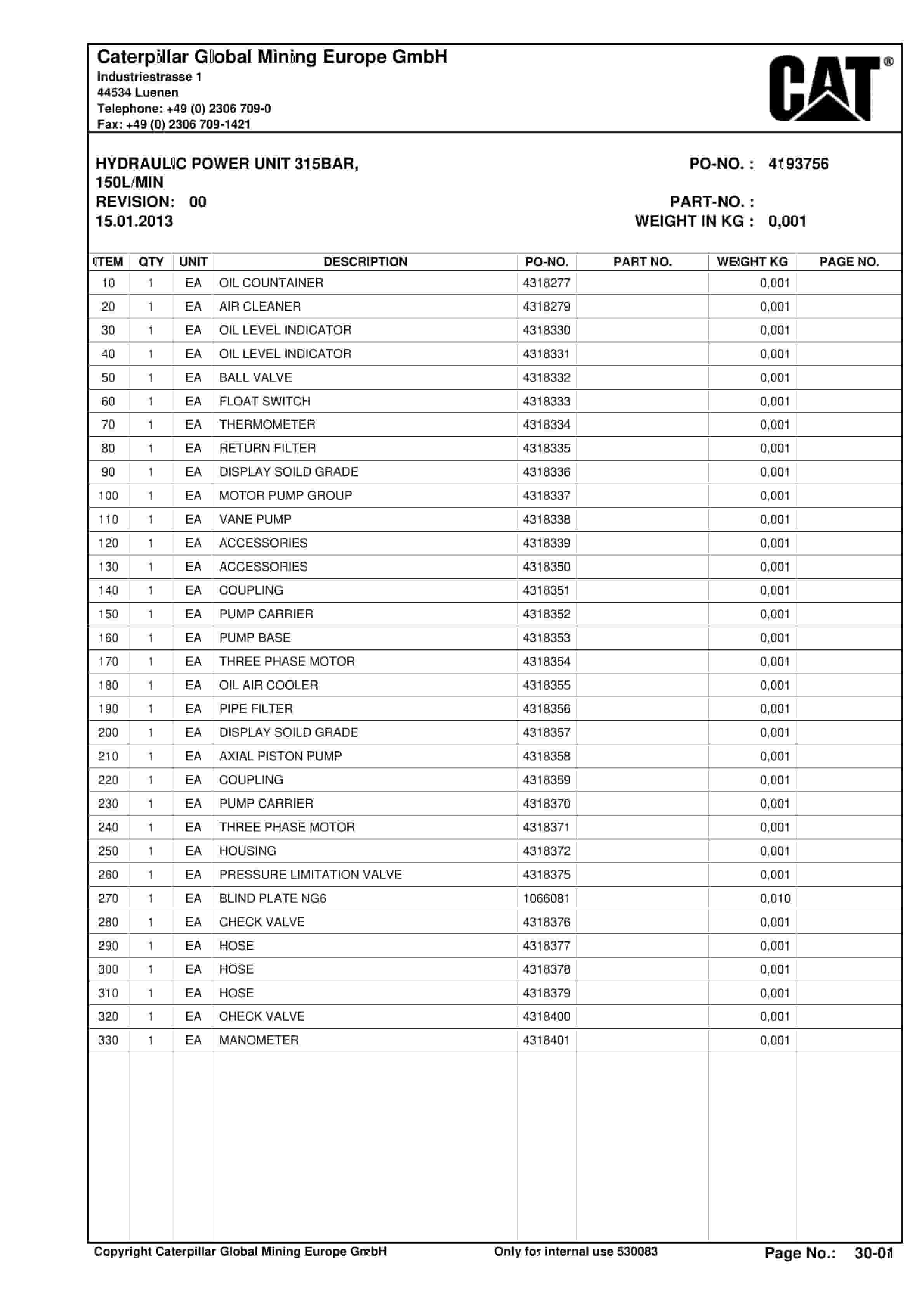 Caterpillar Rock Flow System Parts Manual BI628673-5