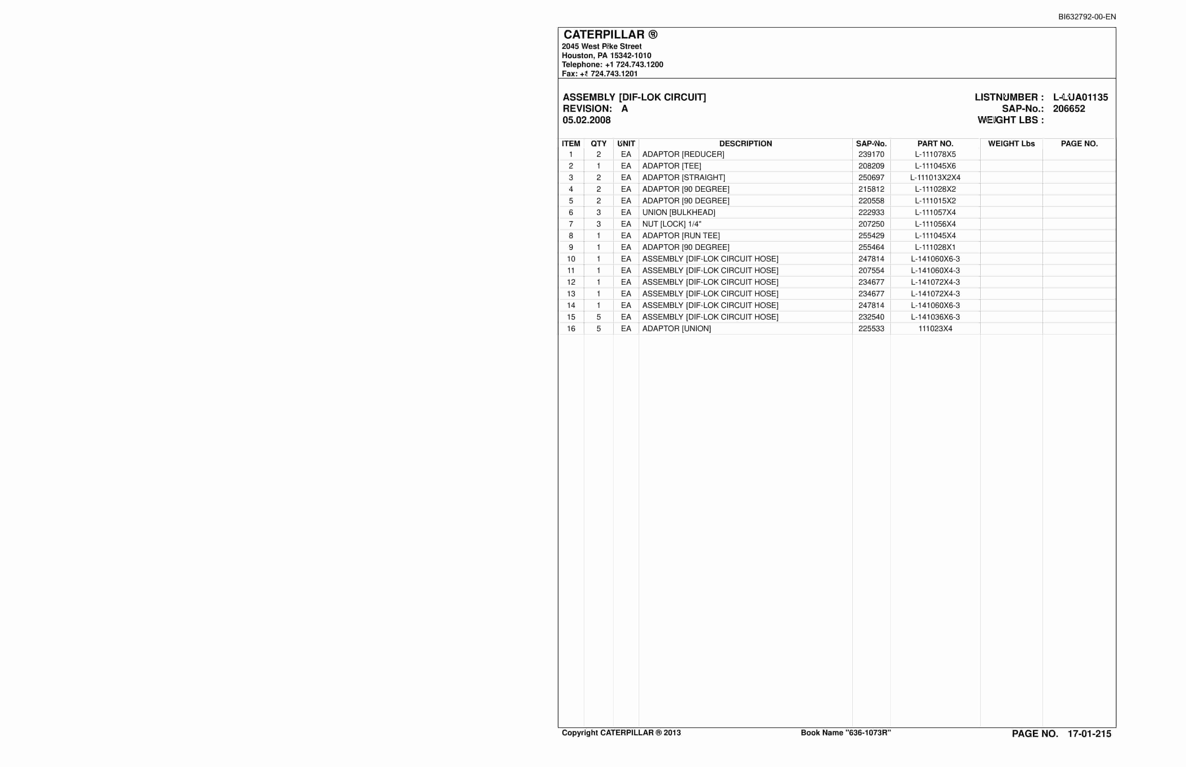 Caterpillar Roof Support Carrier Parts Catalog BI632792-5