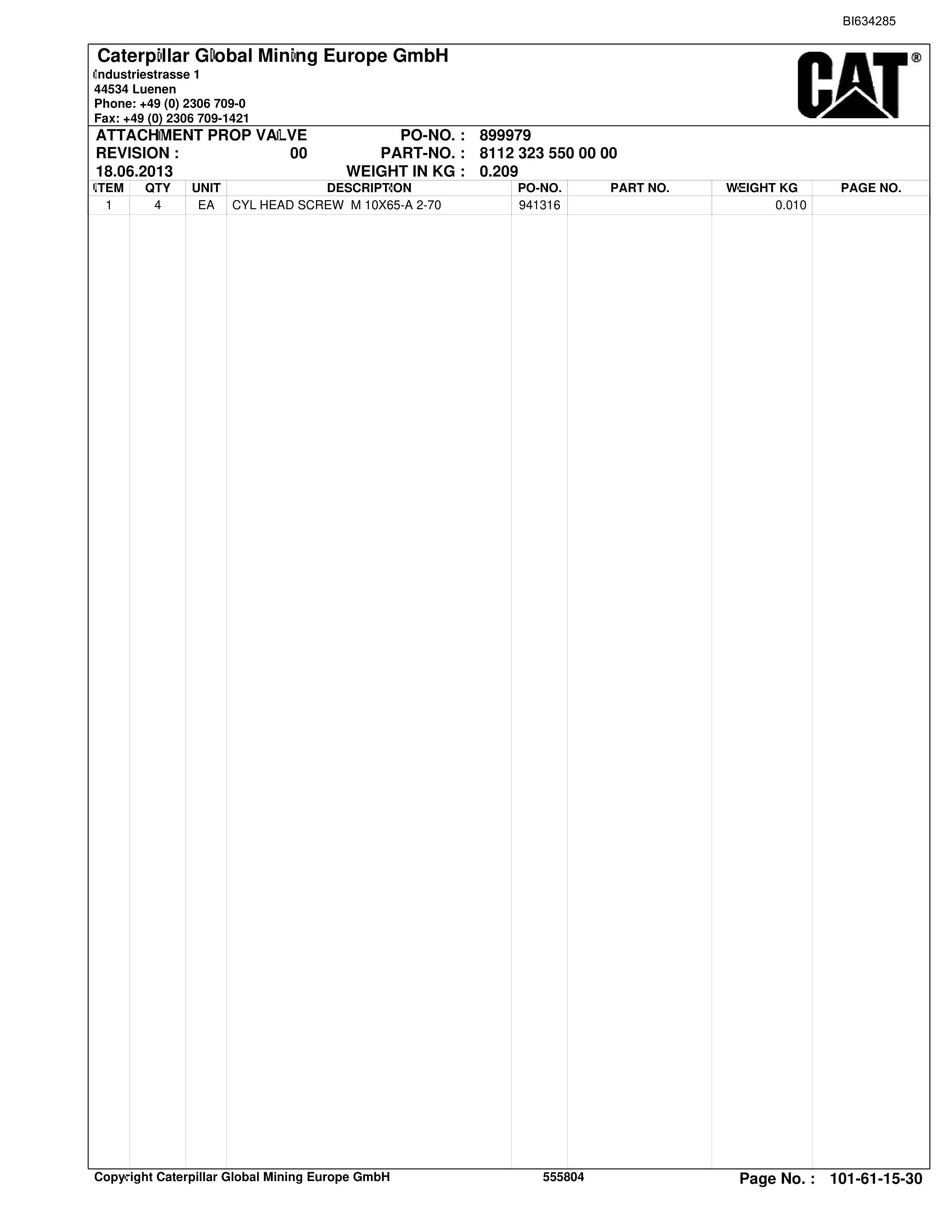 Caterpillar Roof Support KESTREL Face Extension Parts Manual BI634285-5