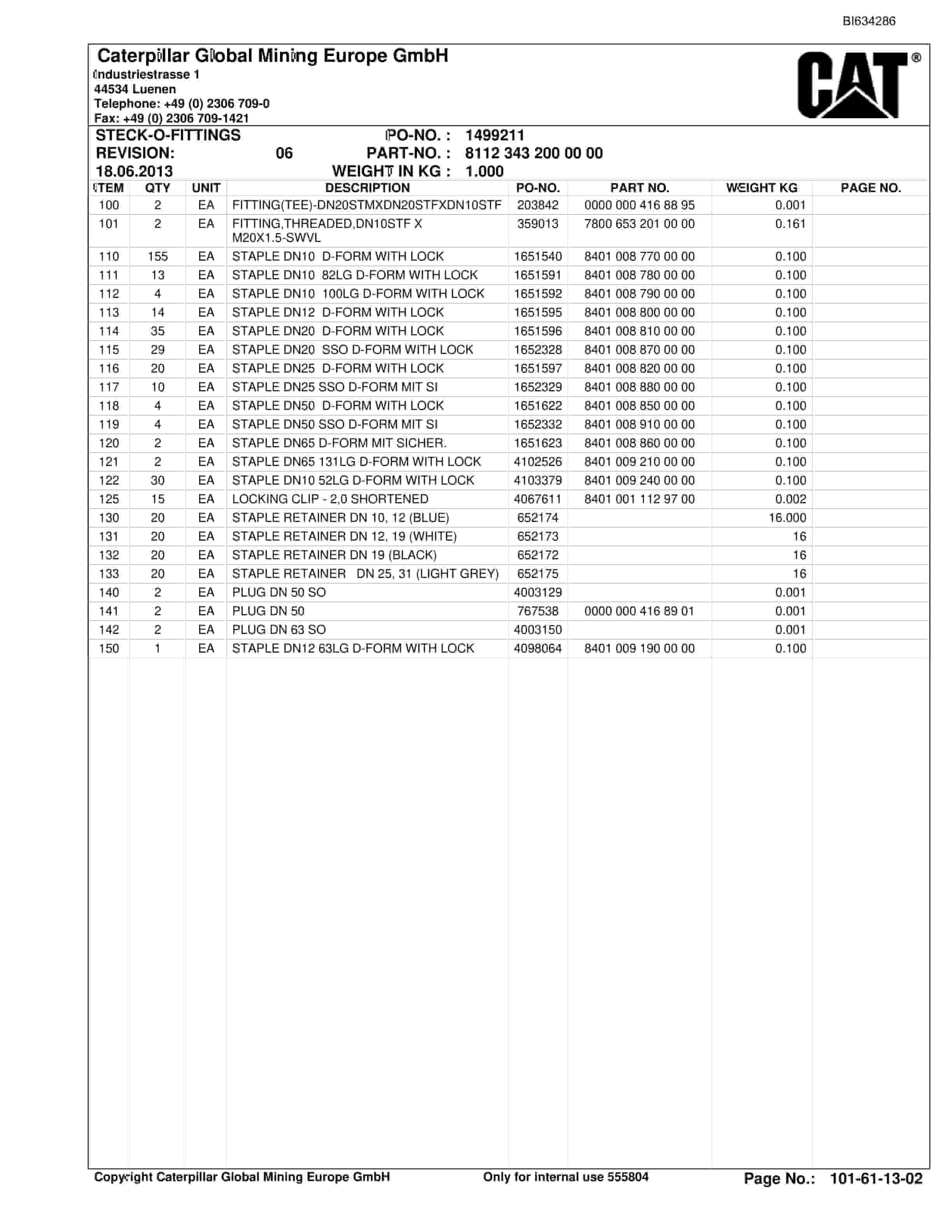 Caterpillar Roof Support KESTREL Face Extension Parts Manual BI634286-2