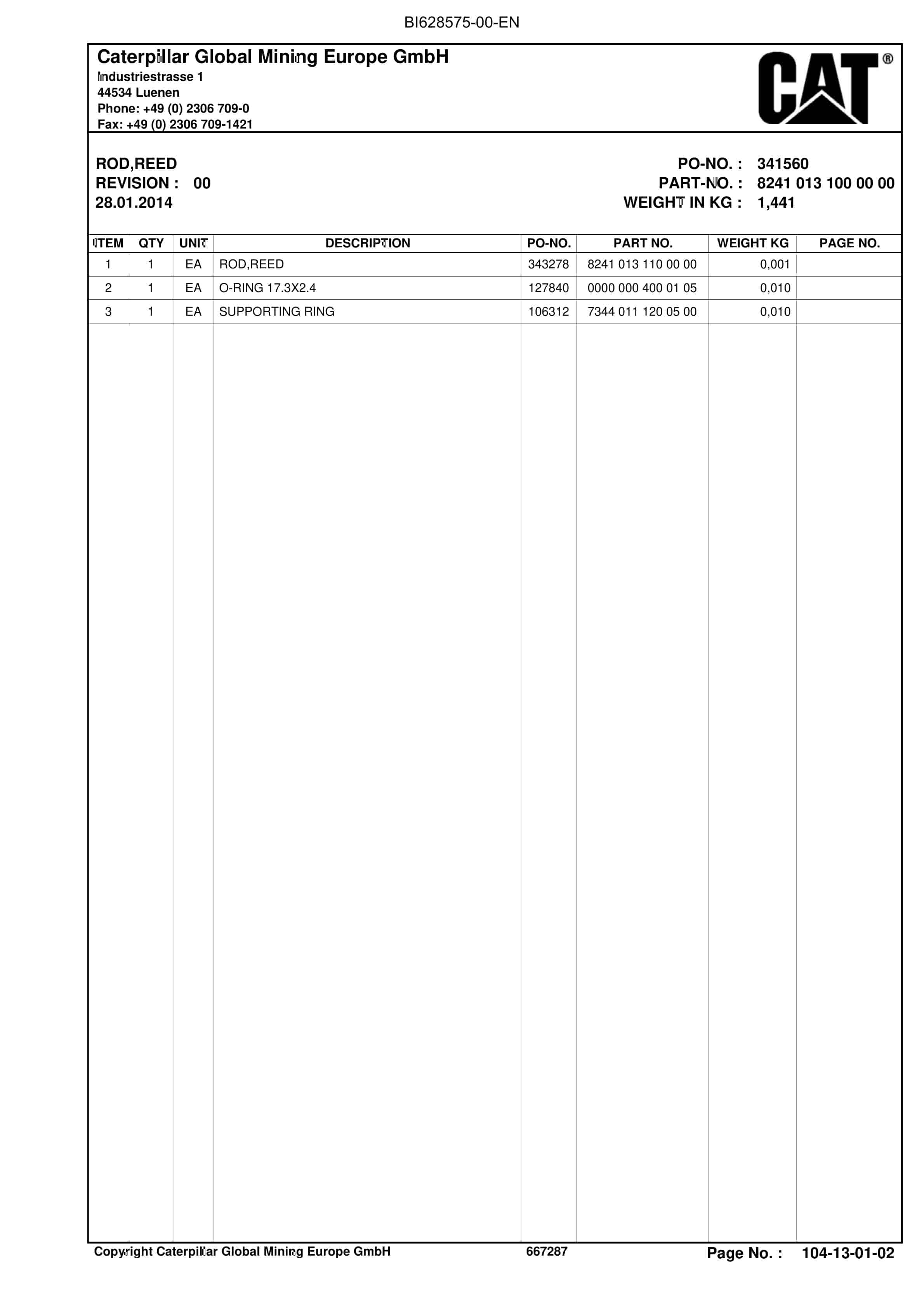 Caterpillar Roof Support Parts Manual BI628575-2