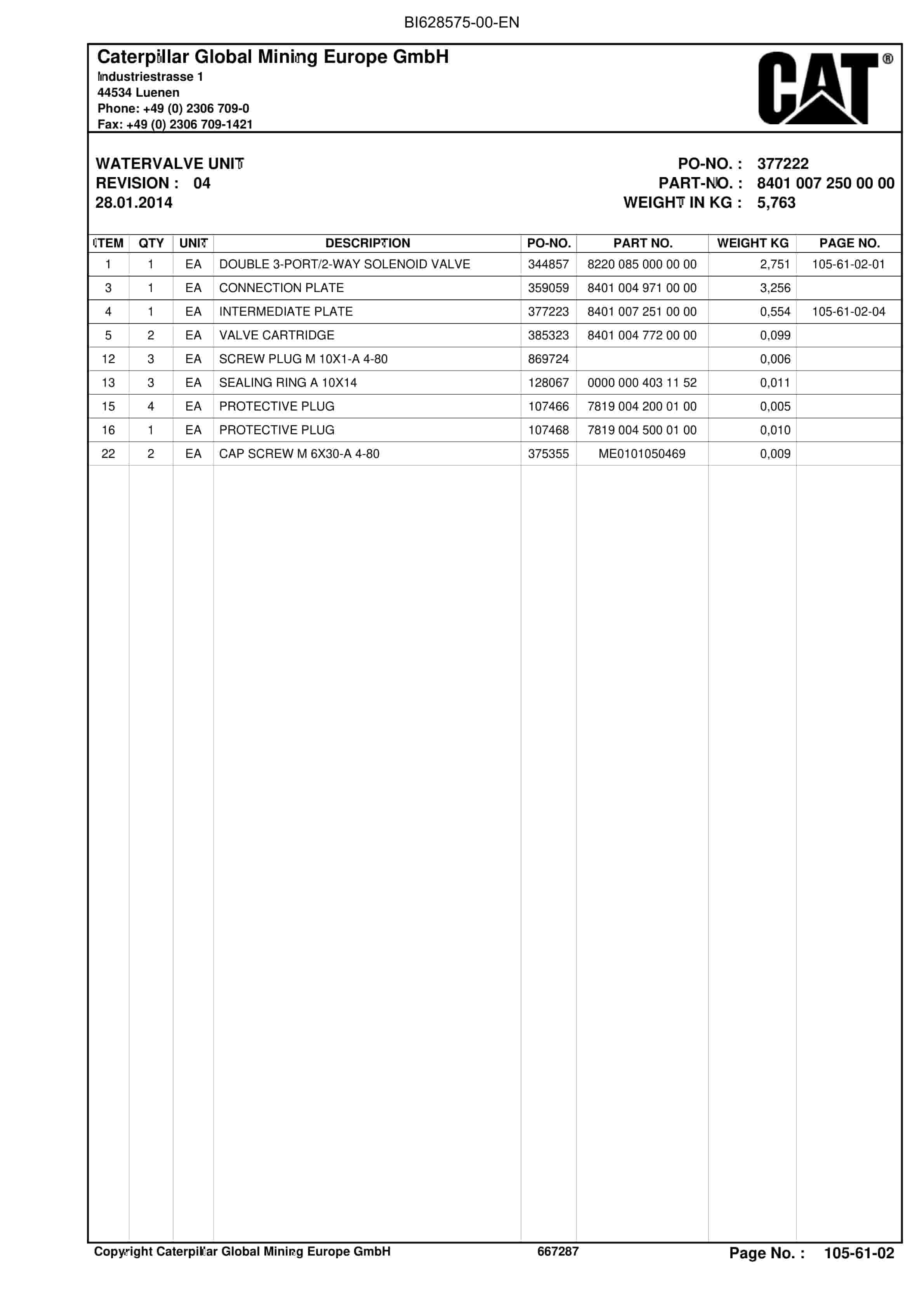 Caterpillar Roof Support Parts Manual BI628575-5