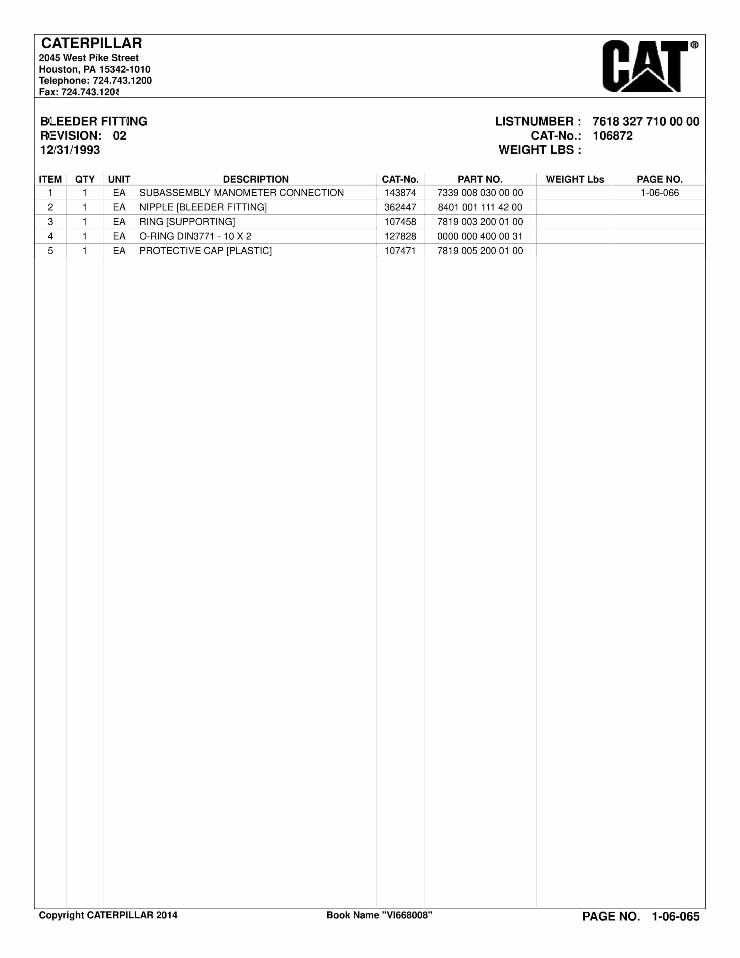 Caterpillar Roof Supports Parts Catalog BI636387-4