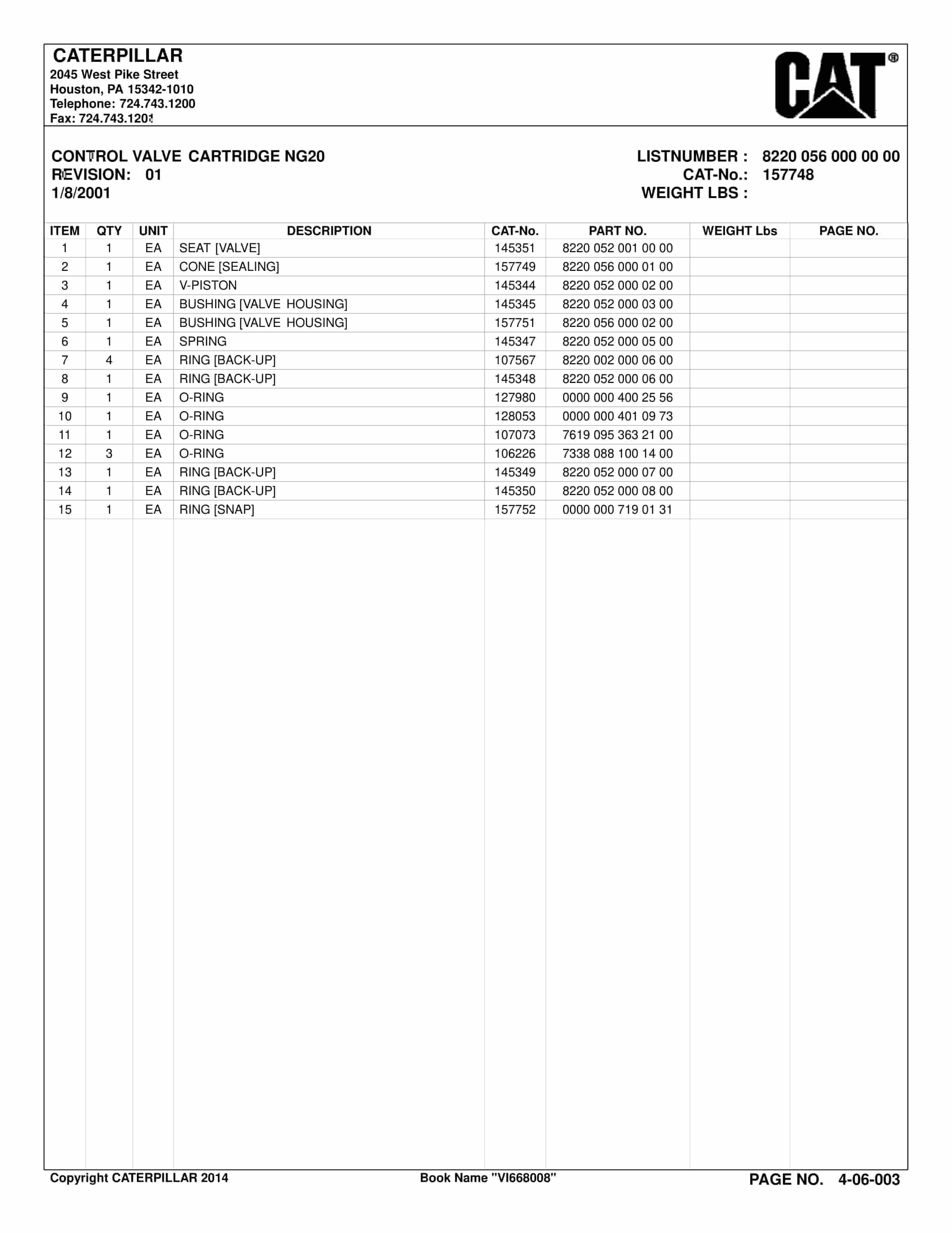 Caterpillar Roof Supports Parts Catalog BI636388-3