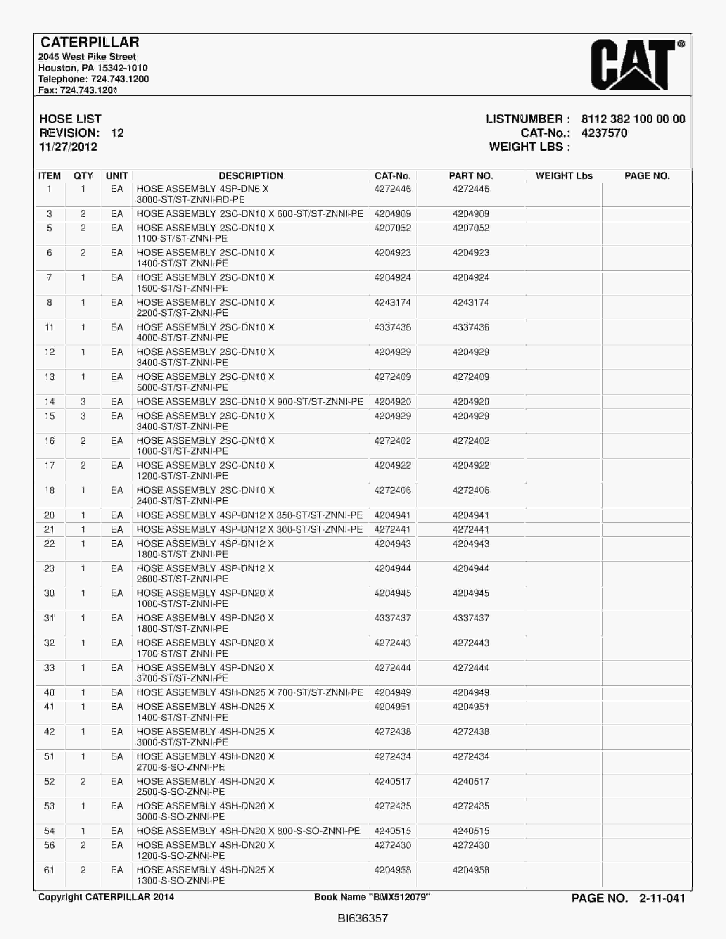 Caterpillar Roof Supports Parts Manual BI636357-4