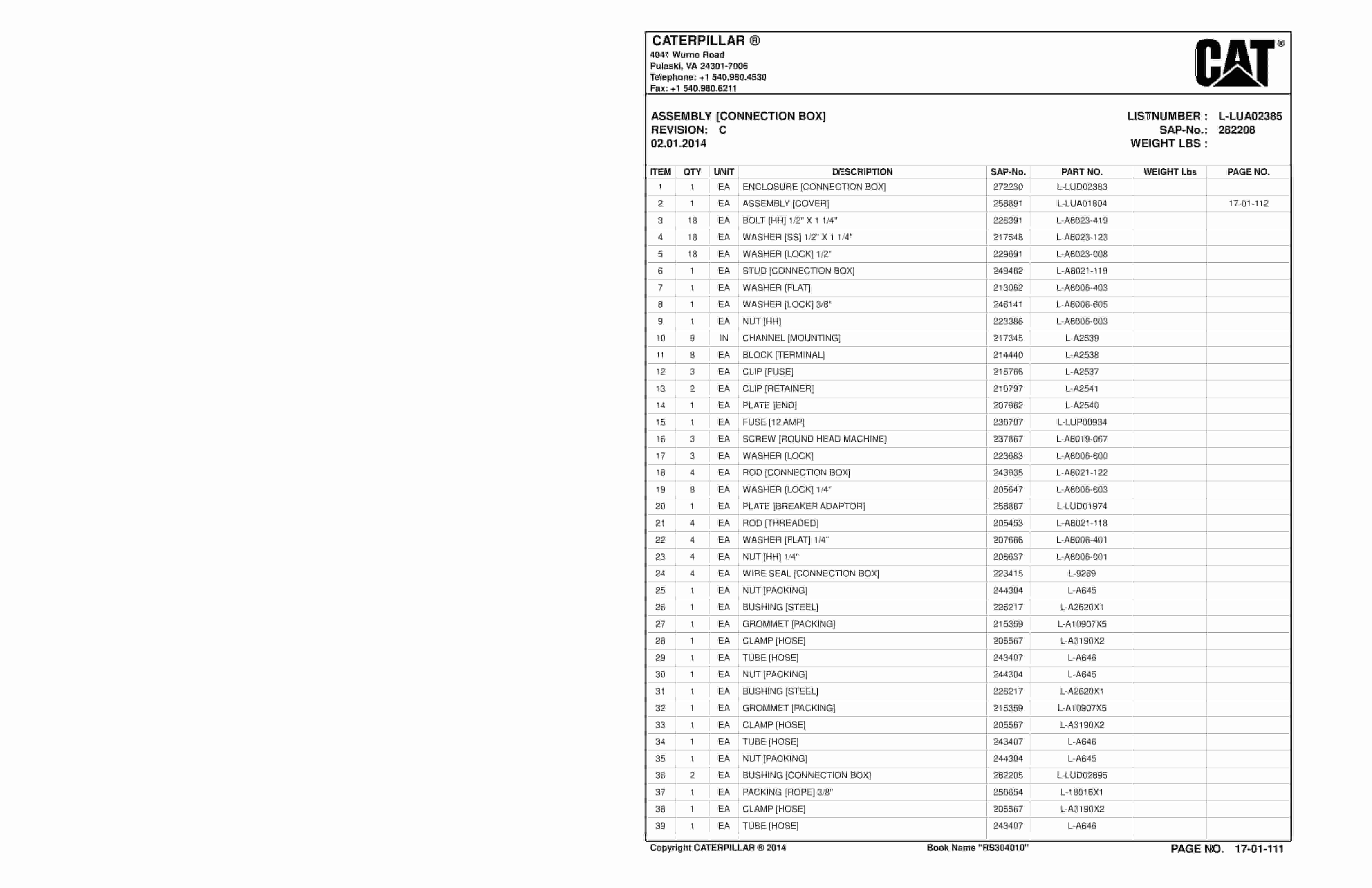 Caterpillar SH630 Roof Support Carrier Parts And Service Manual BI632542-2