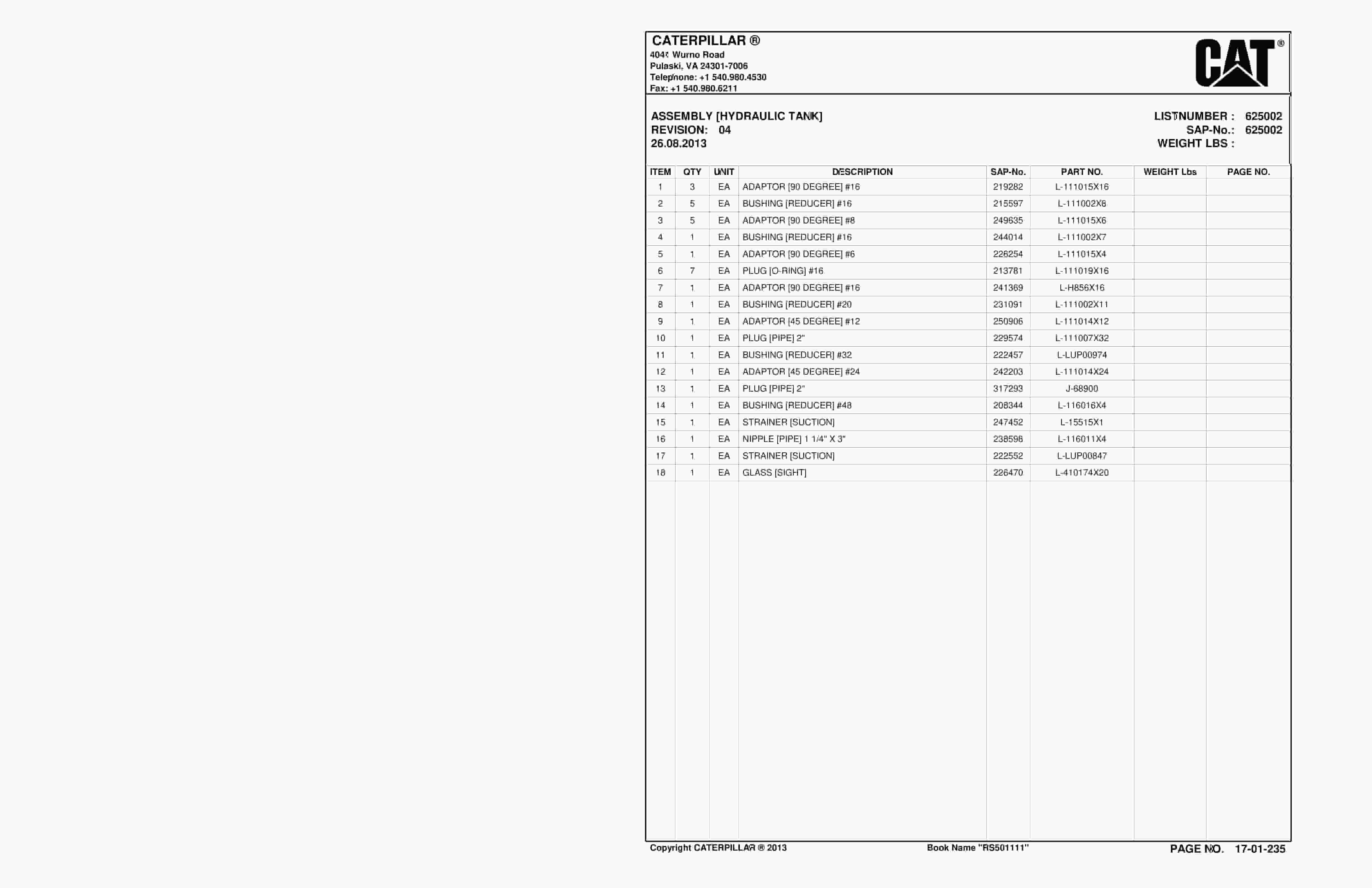 Caterpillar SH650 D Roof Support Carrier Parts And Service Manual BI632510-5