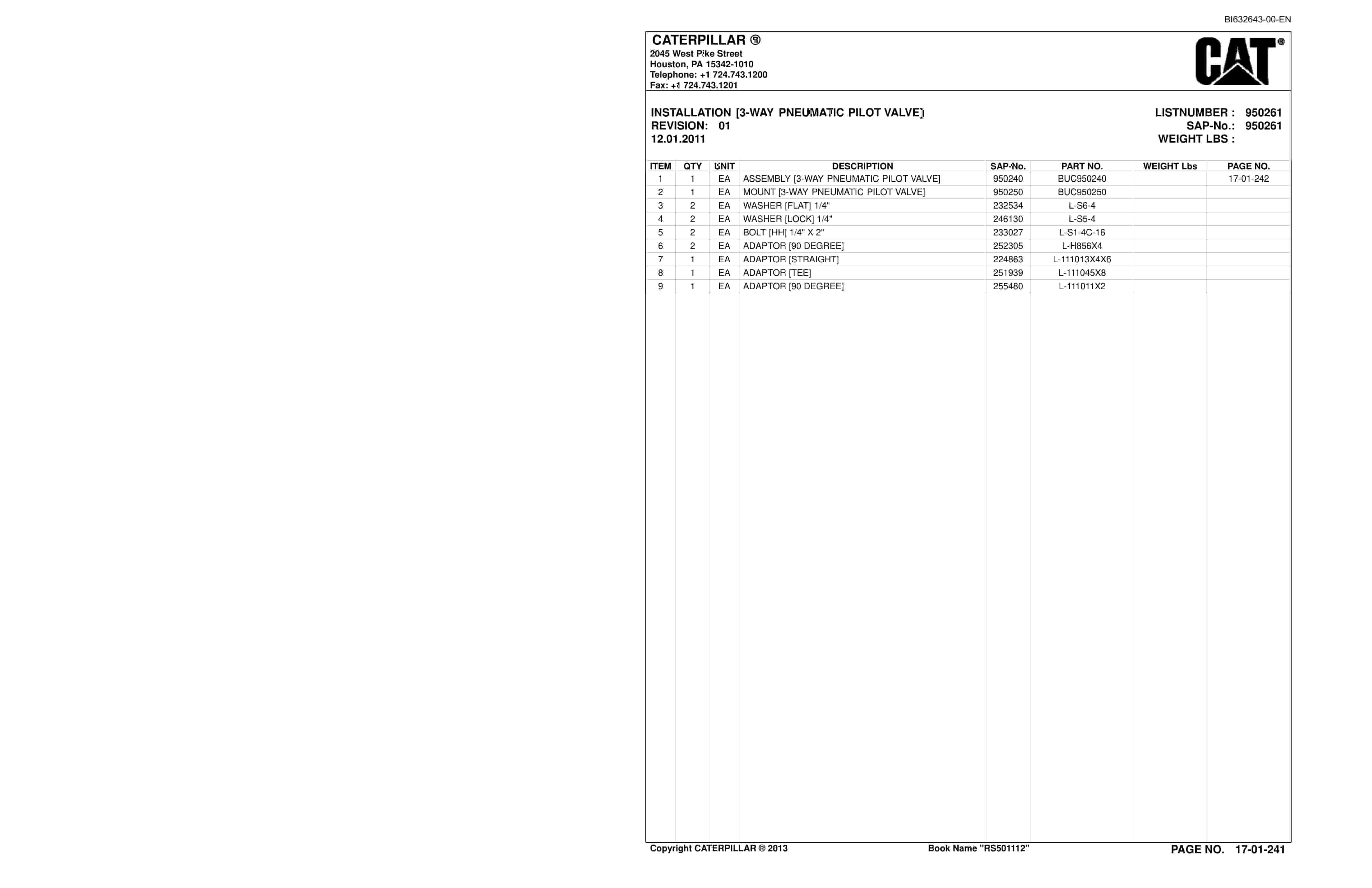 Caterpillar SH650 D Roof Support Carrier Parts And Service Manual BI632643-3