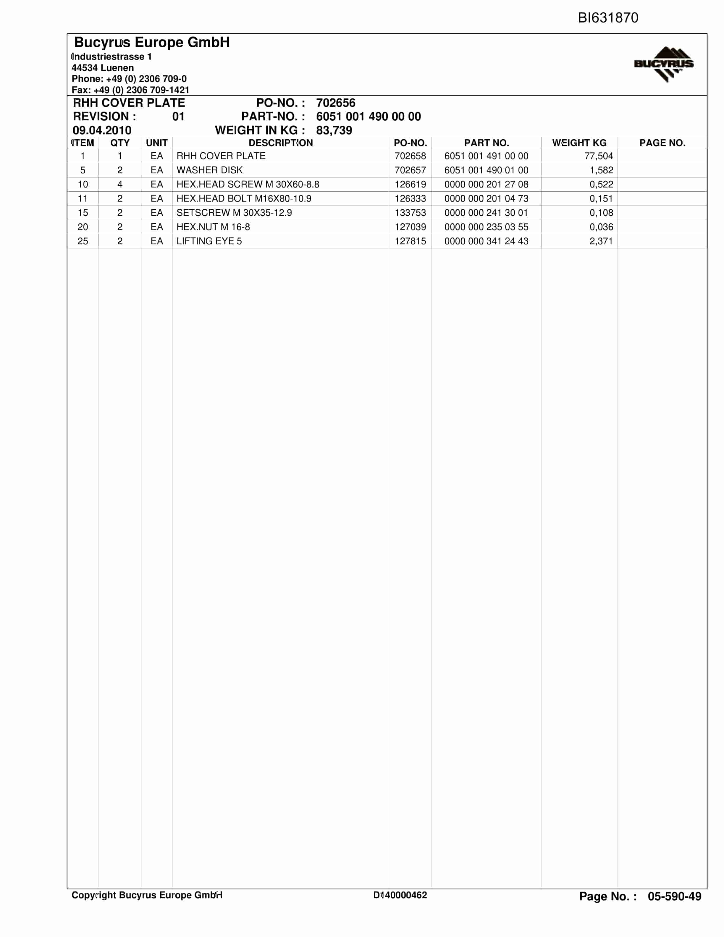 Caterpillar SHANXI LILIU RHH Plow System Parts Manual BI631870-5