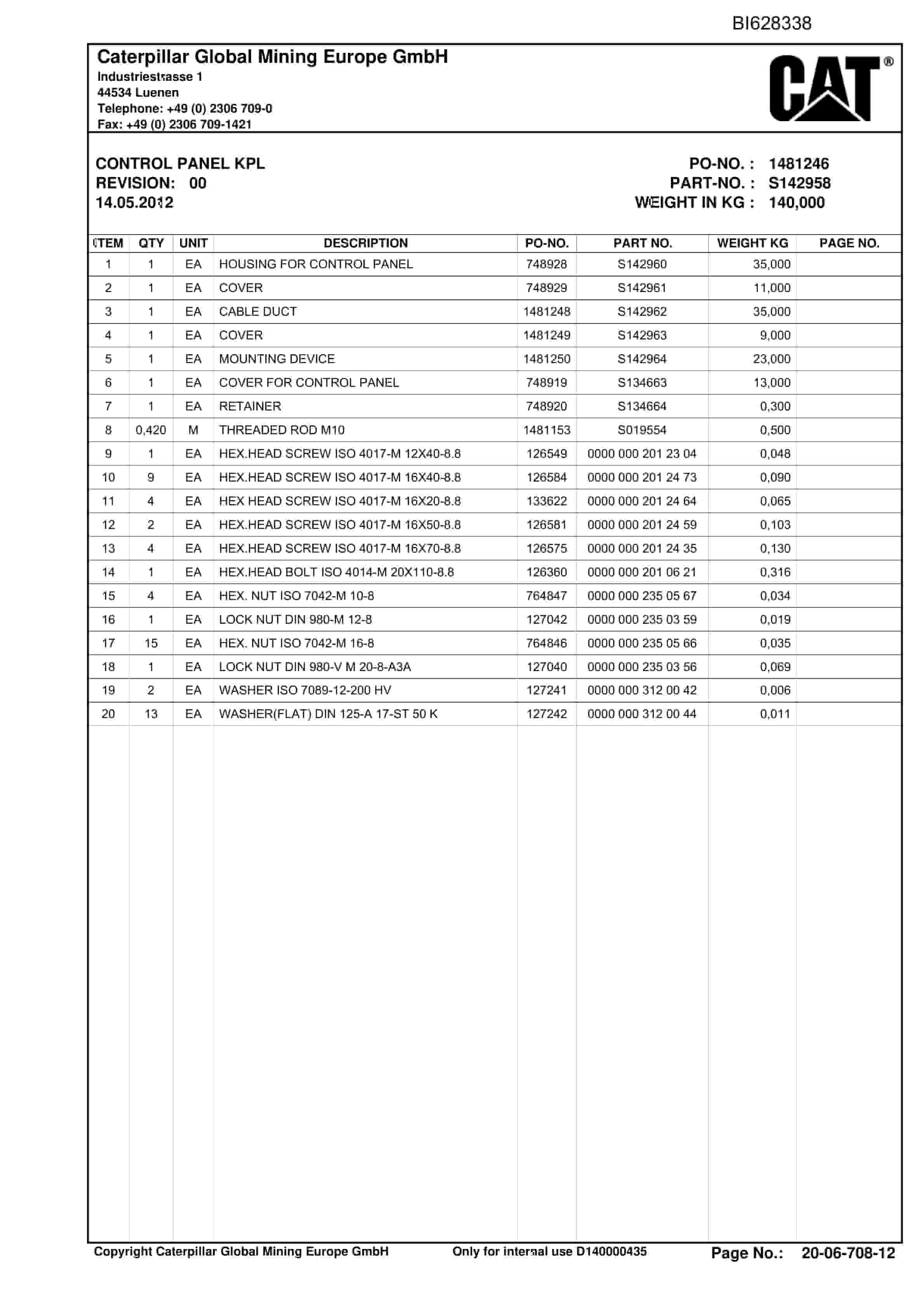 Caterpillar Shearer Longwall System Parts Manual BI628338-02-2