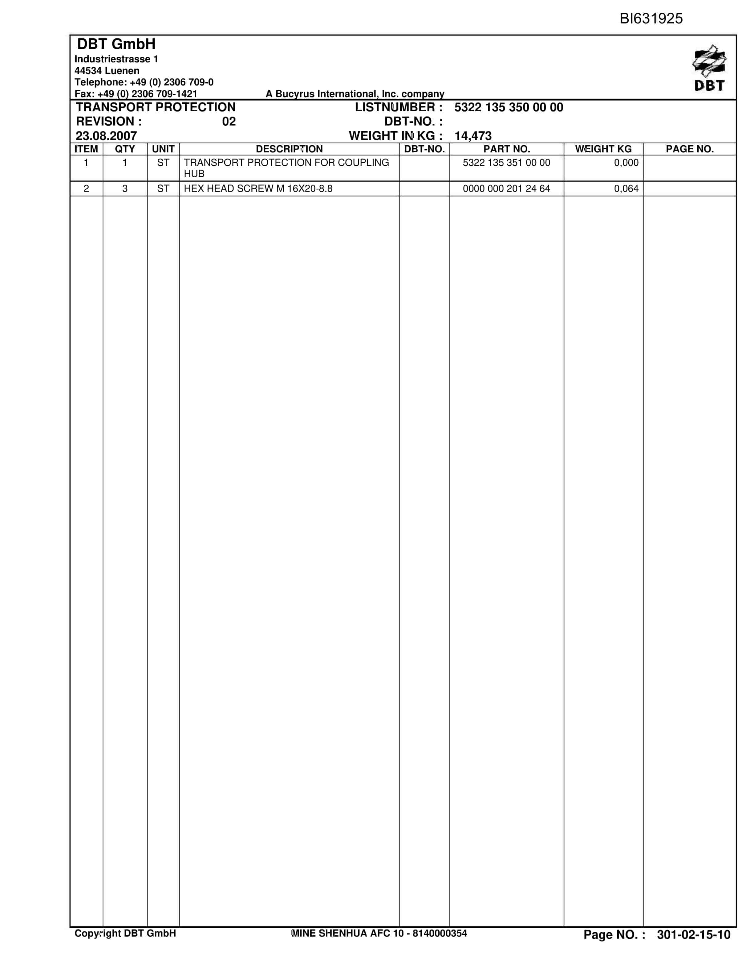 Caterpillar SHENHUA 10, SH-AFC PF 6-1142 Parts Manual BI631925-3