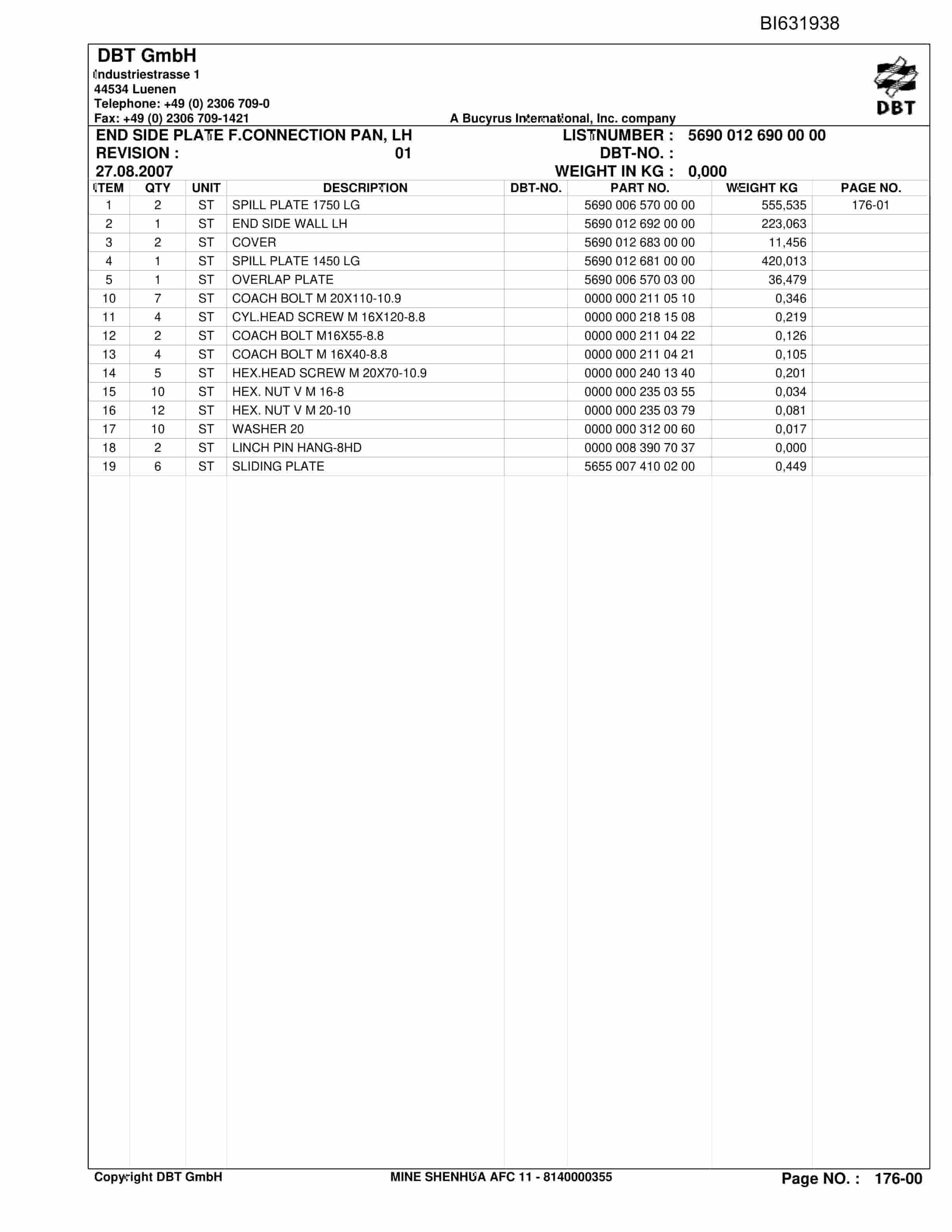 Caterpillar SHENHUA 11, SH-AFC PF 6-1142 Parts Manual BI631938-2