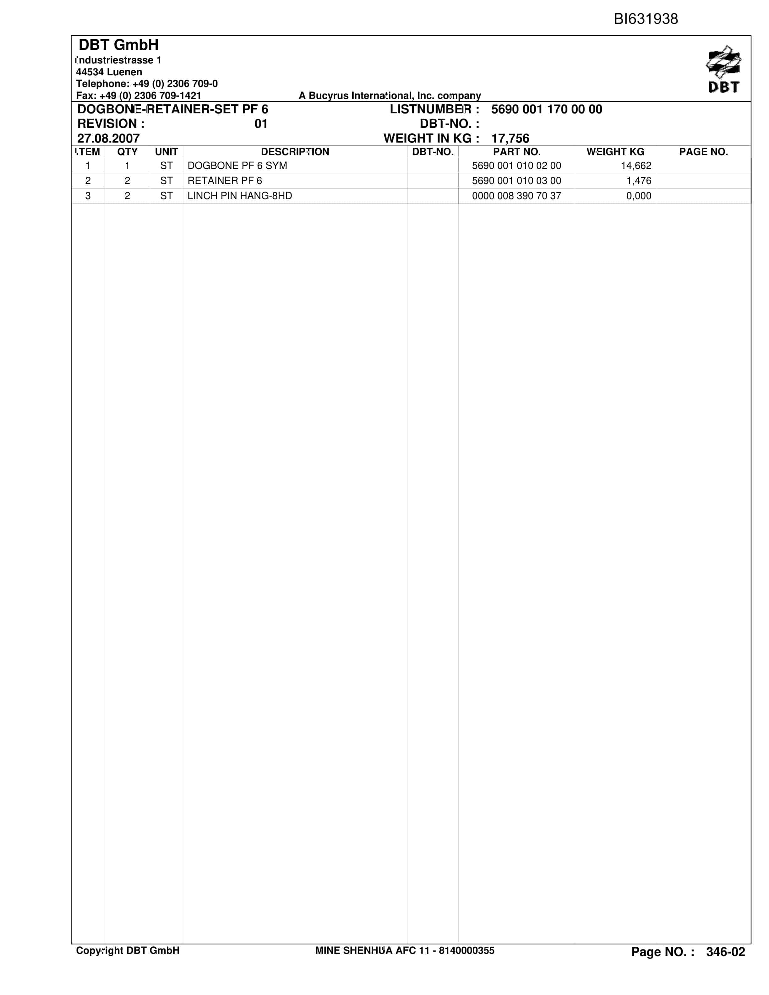 Caterpillar SHENHUA 11, SH-AFC PF 6-1142 Parts Manual BI631938-3