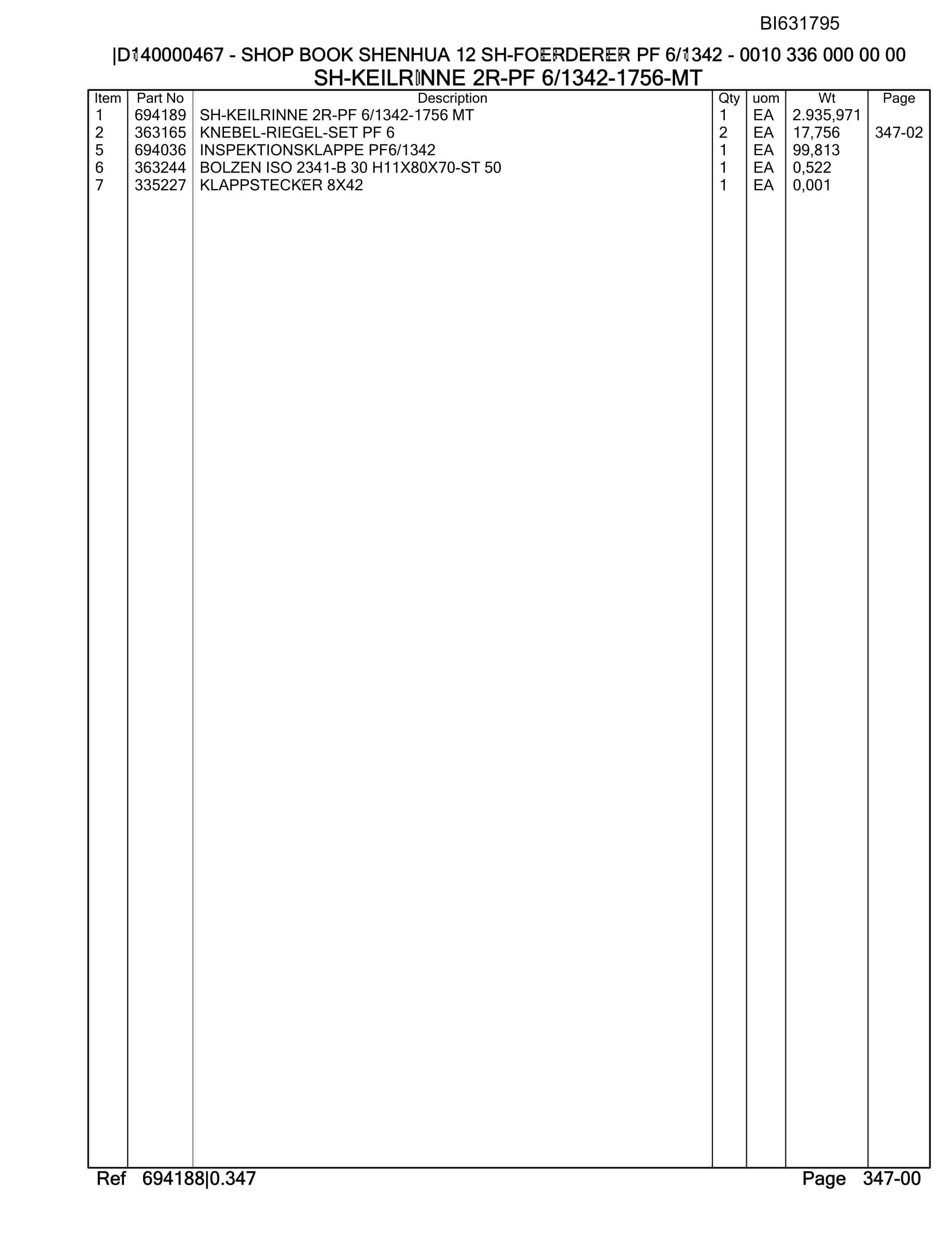 Caterpillar Shenhua 12 SH-Foerdered PF 6-1342 Parts Manual BI631795-3