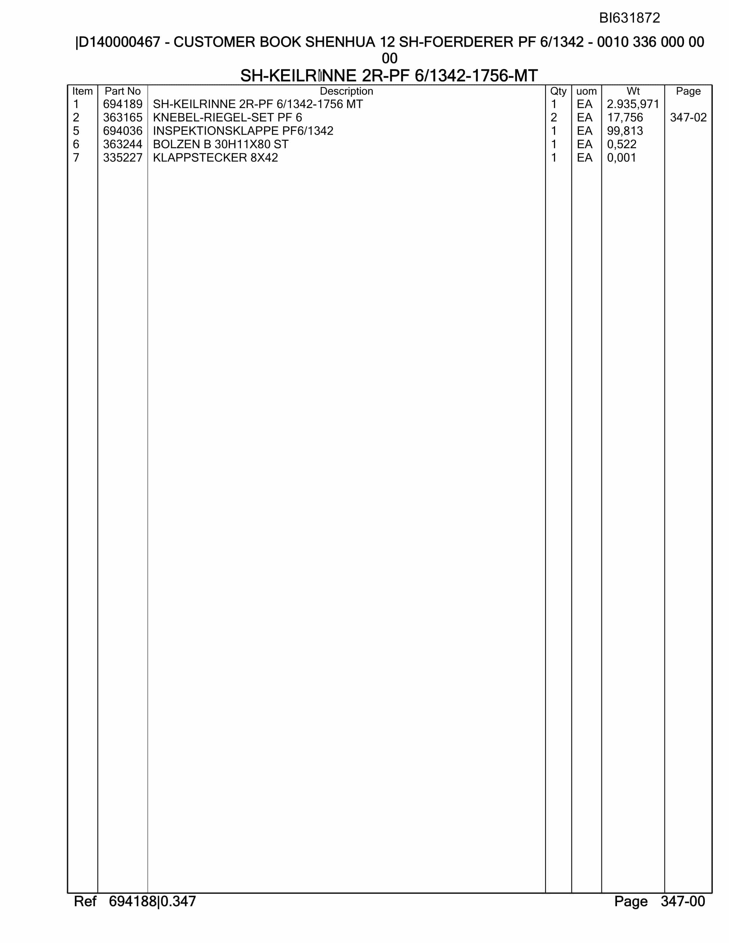 Caterpillar SHENHUA 12 SH-Foerdered PF 6-1342 Parts Manual BI631872-3
