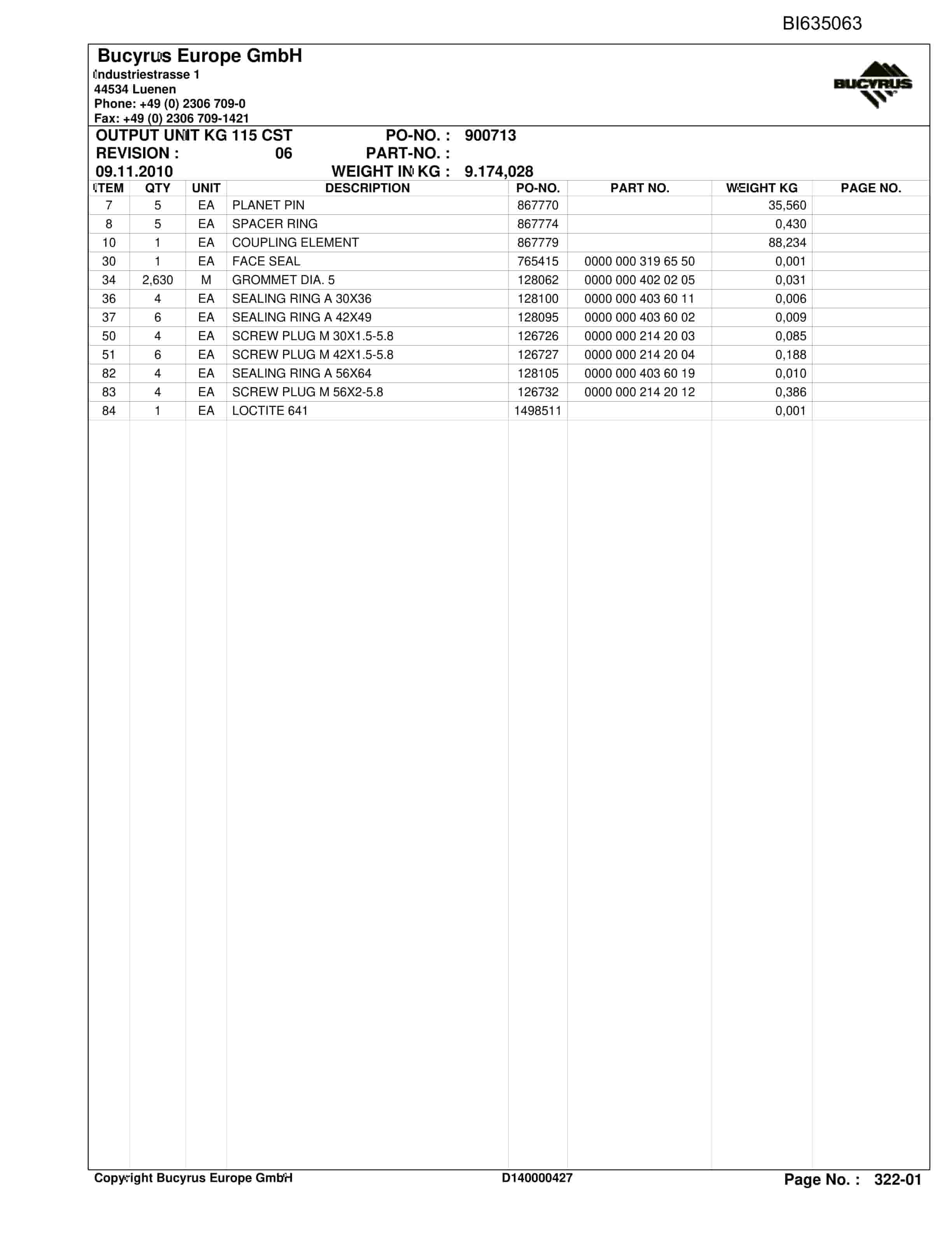 Caterpillar SHENHUA AFC 13, SH-AFC PF 6H-1542 Parts Manual BI635063-5