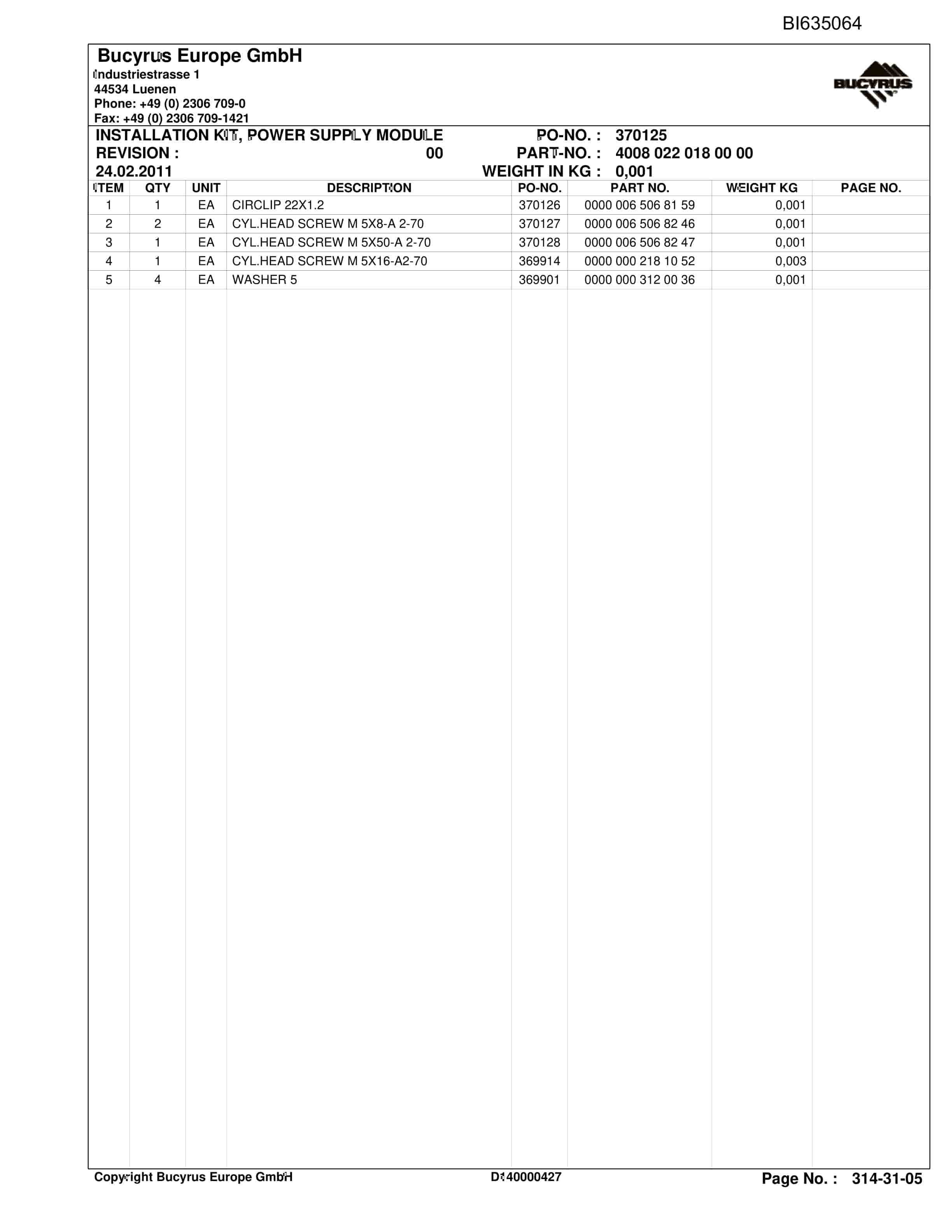 Caterpillar SHENHUA AFC 13, SH-AFC PF 6H-1542 Parts Manual BI635064-4