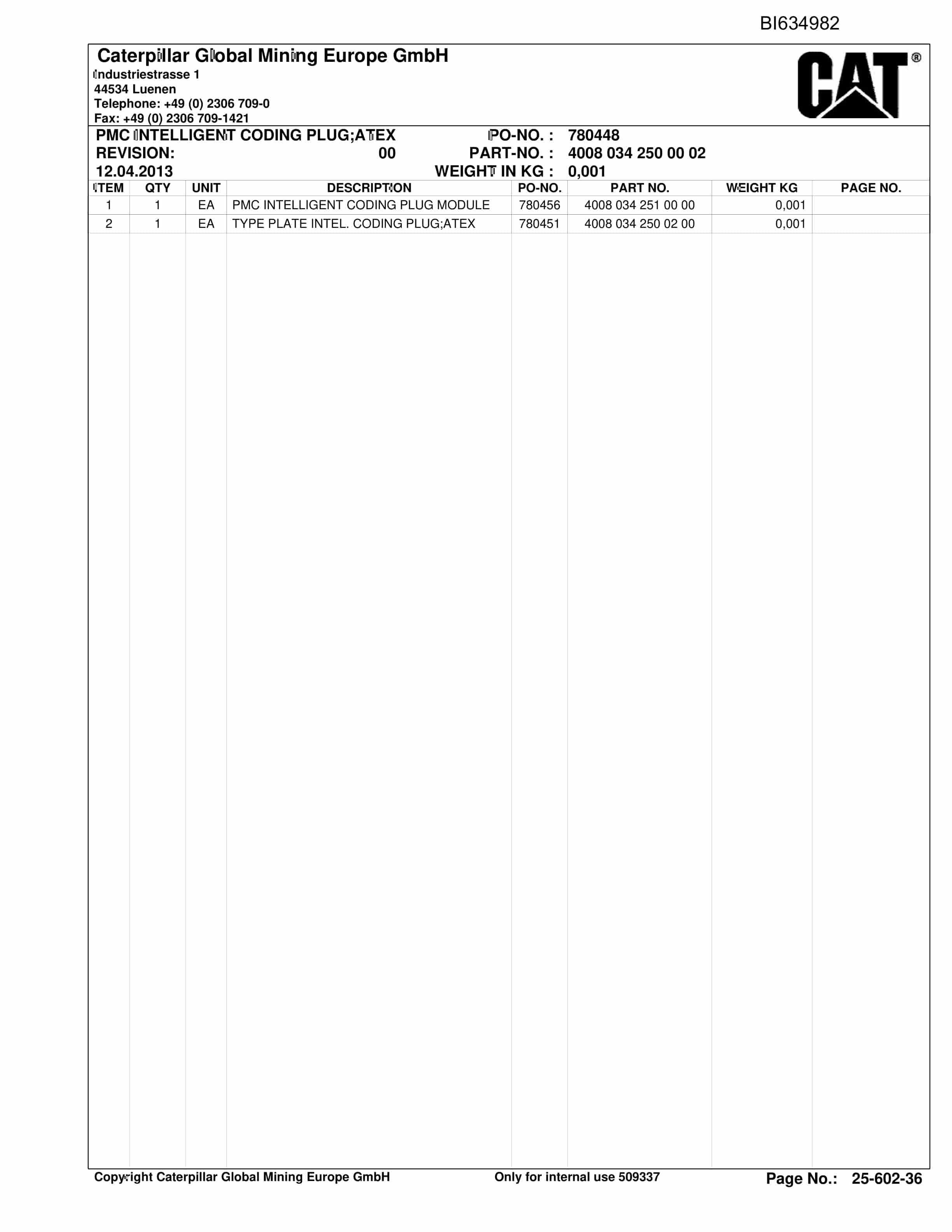 Caterpillar SHENHUA AFC 16, Shearer System Parts Manual BI634982-3
