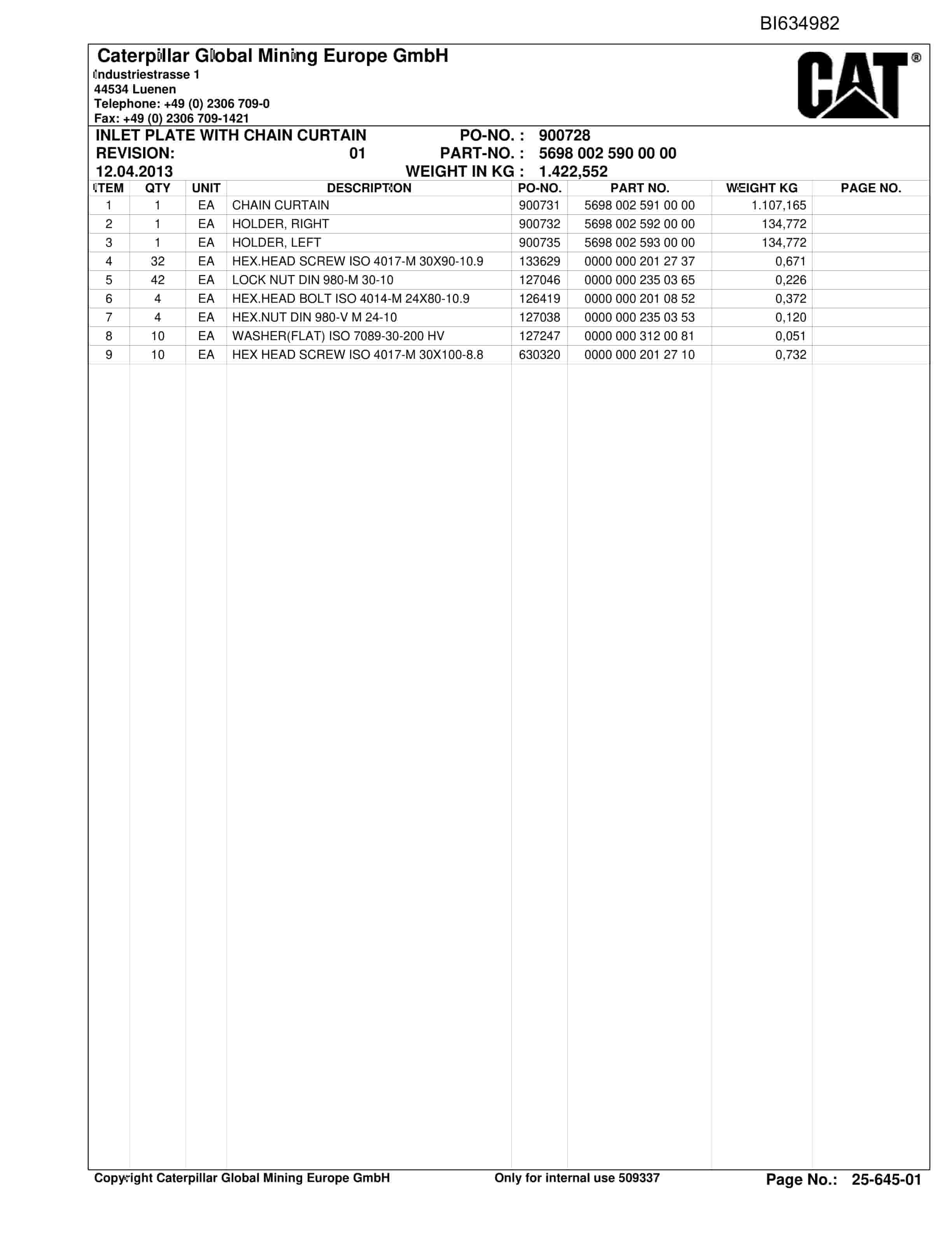 Caterpillar SHENHUA AFC 16, Shearer System Parts Manual BI634982-5