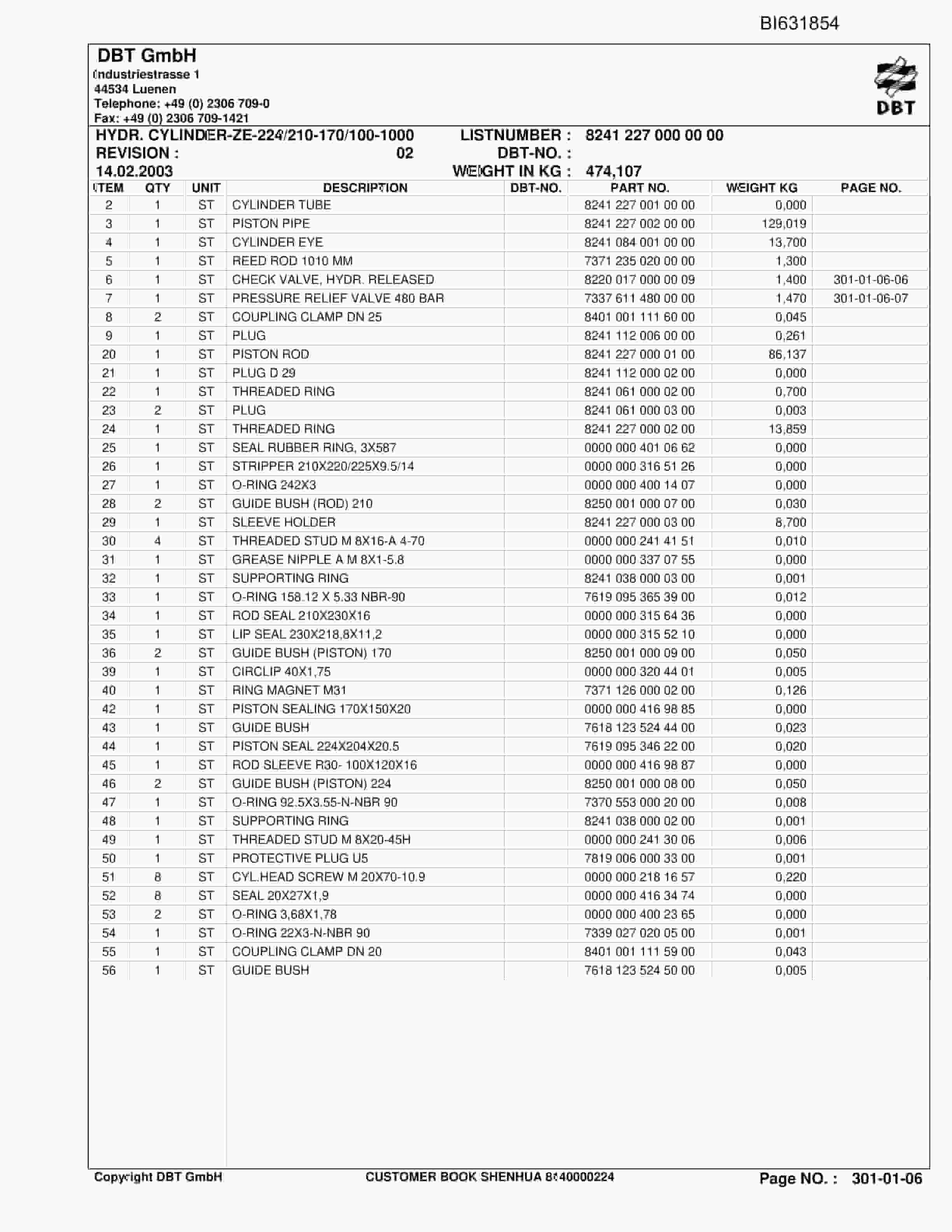 Caterpillar Shenhua, AFC PF 6-1142 Parts Manual BI631854-2