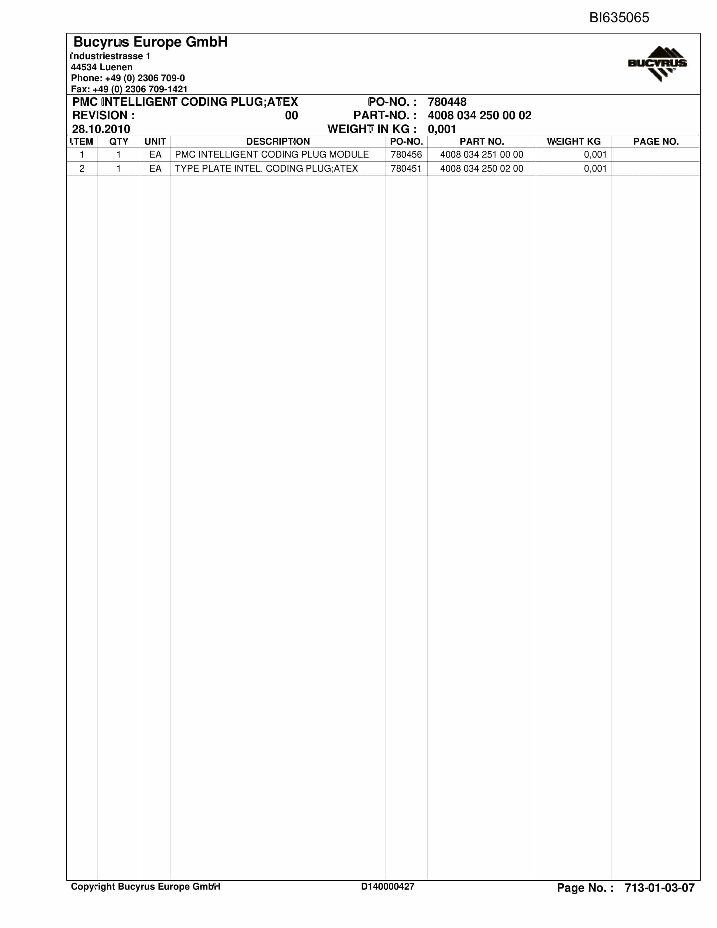 Caterpillar SHENHUA13, BSL PF 6-1742 Parts Manual BI635065-3