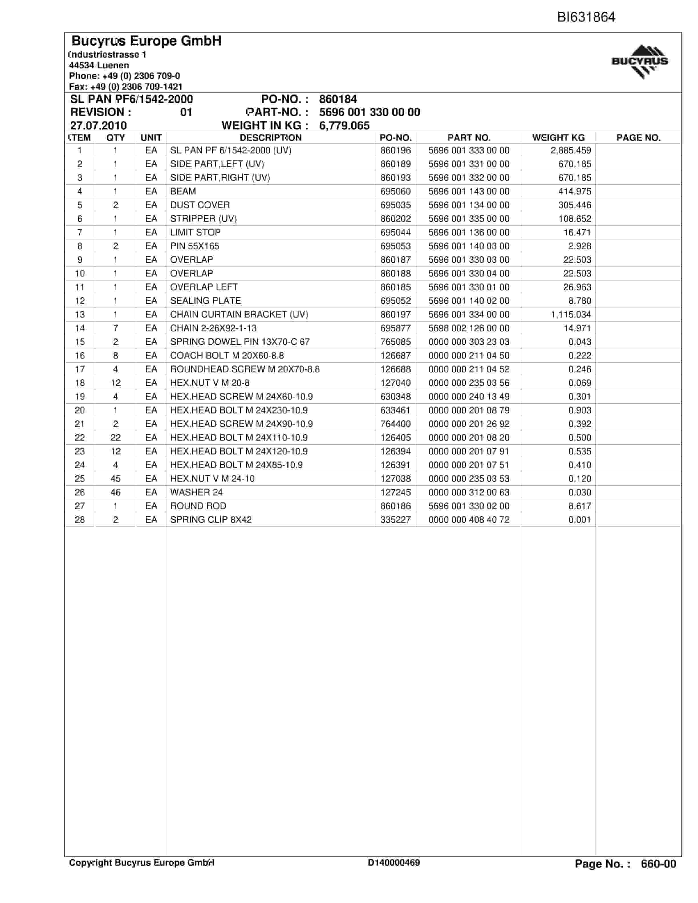 Caterpillar Stage Loader PF 6-1542 Parts Manual BI631864-3
