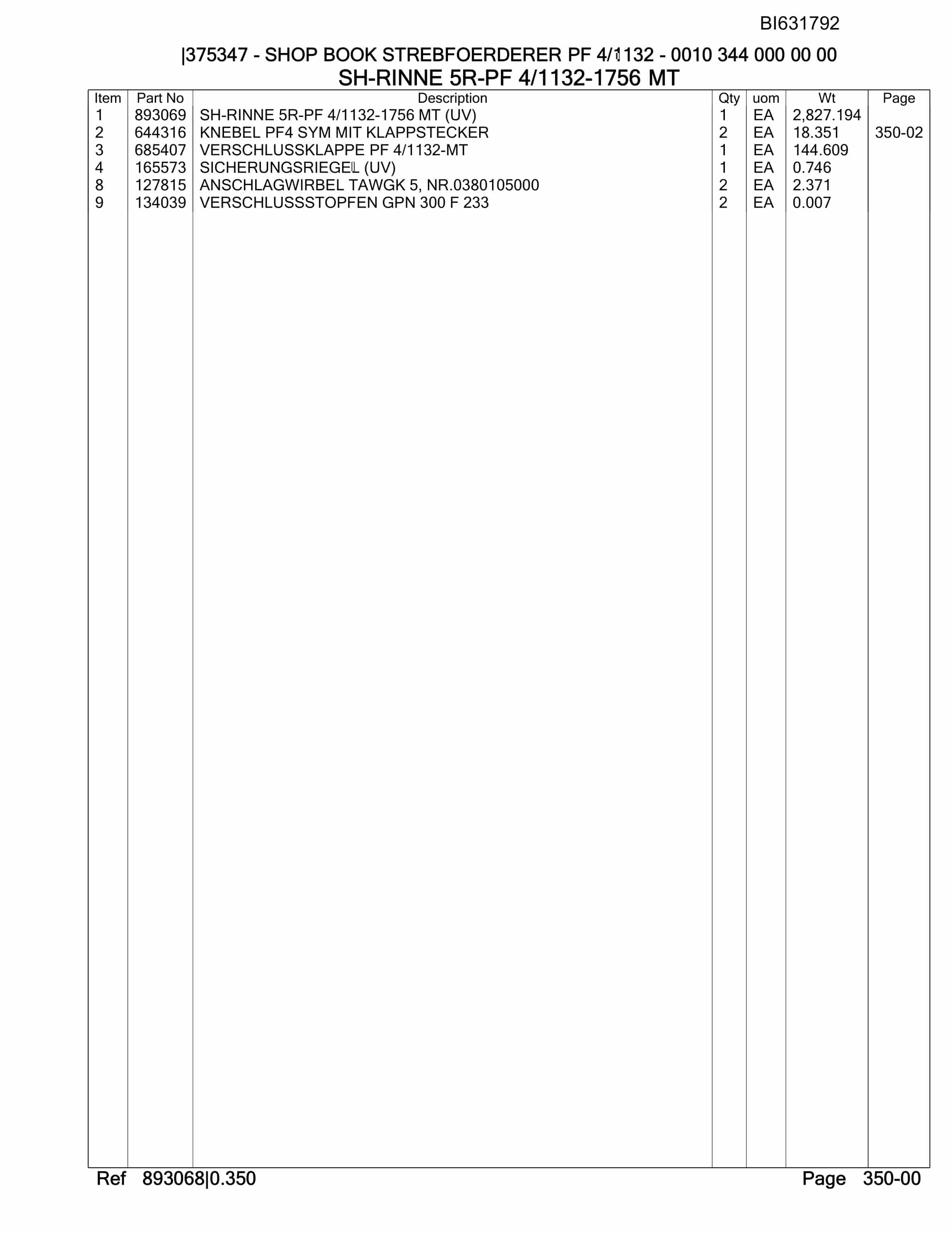 Caterpillar StrebFoerdered PF 4-1132 Parts Manual BI631792-4