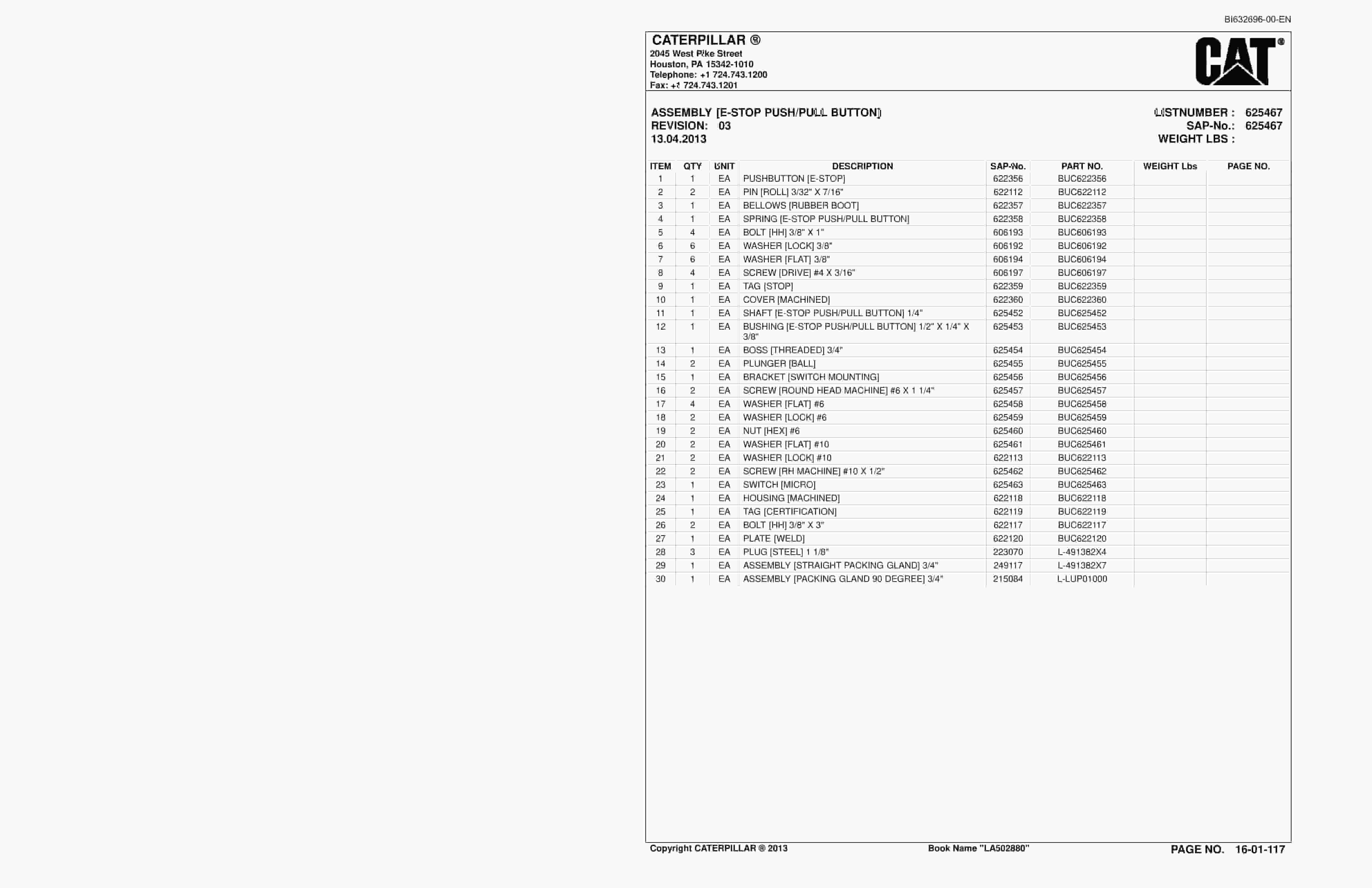 Caterpillar SU488 L Scoop Parts Manual BI632696-2