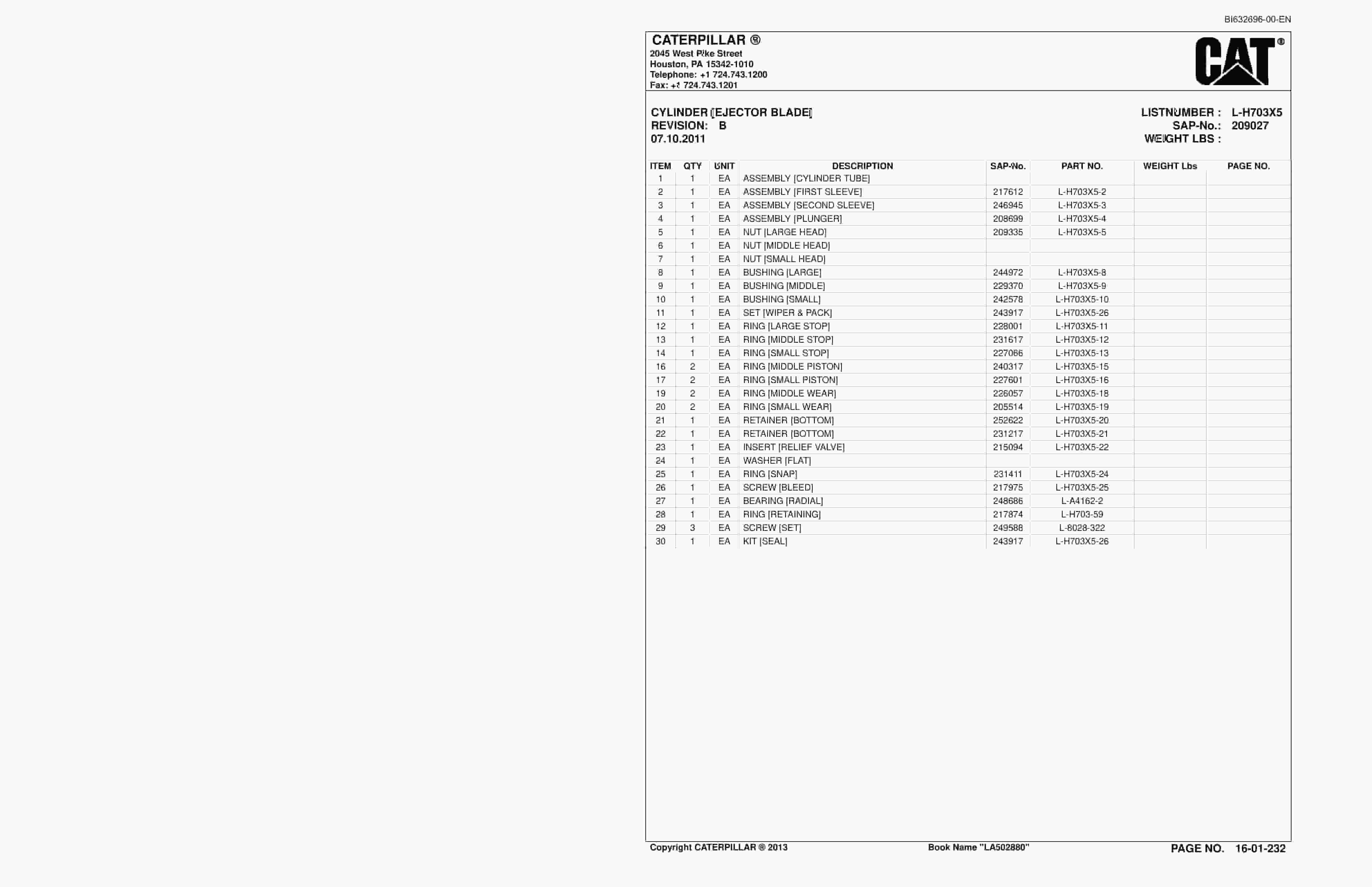 Caterpillar SU488 L Scoop Parts Manual BI632696-5