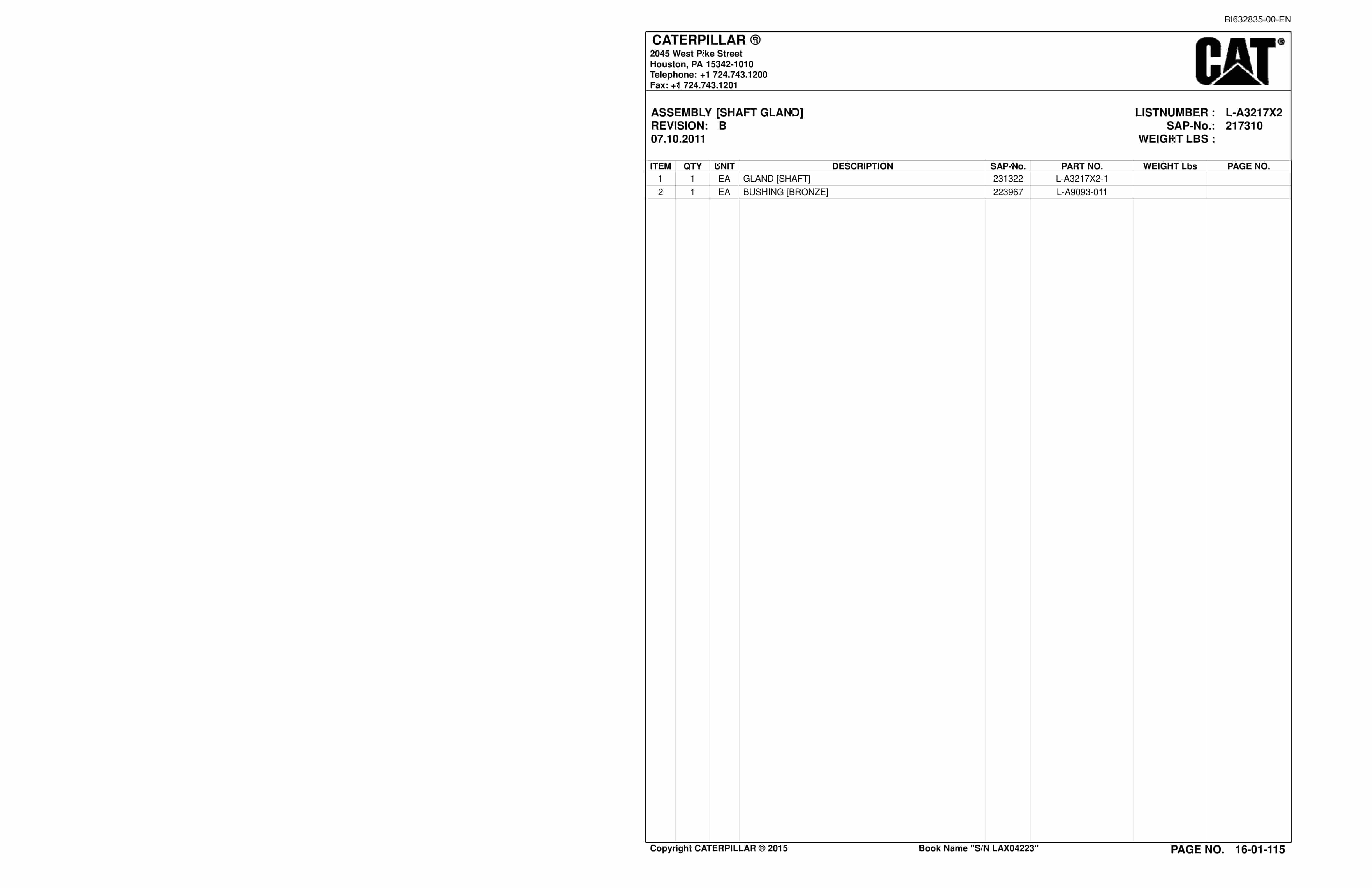 Caterpillar SU488 Scoop Parts And Service Manual BI632835-2